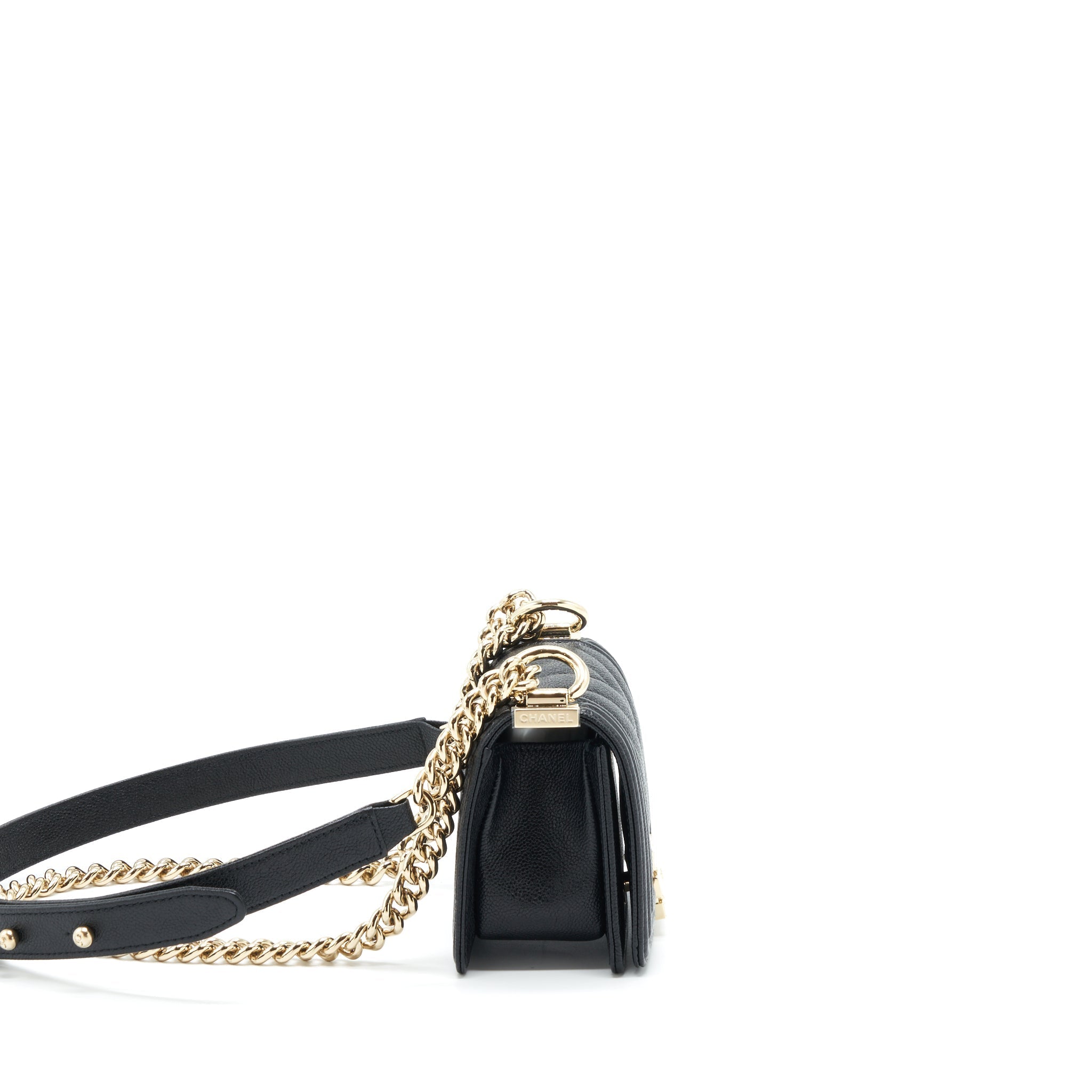 CHANEL MINI CHEVRON BOY BAG GRAINED CALFSKIN BLACK LGHW