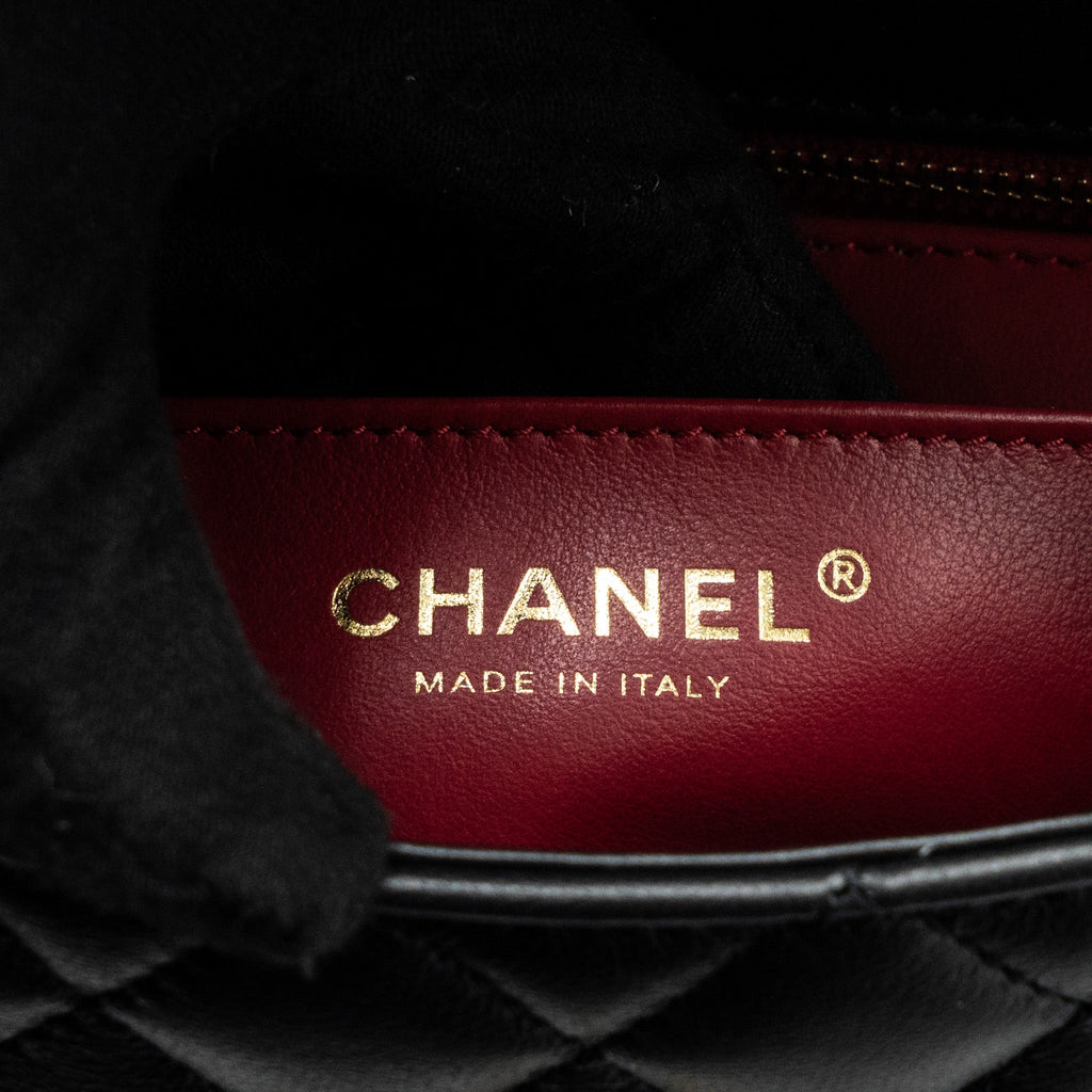 CHANEL 23S CAMELLIA ADJUSTABLE CHAIN MINI RECTANGULAR FLAP BAG LAMBSKIN BLACK GHW (MICROCHIP)