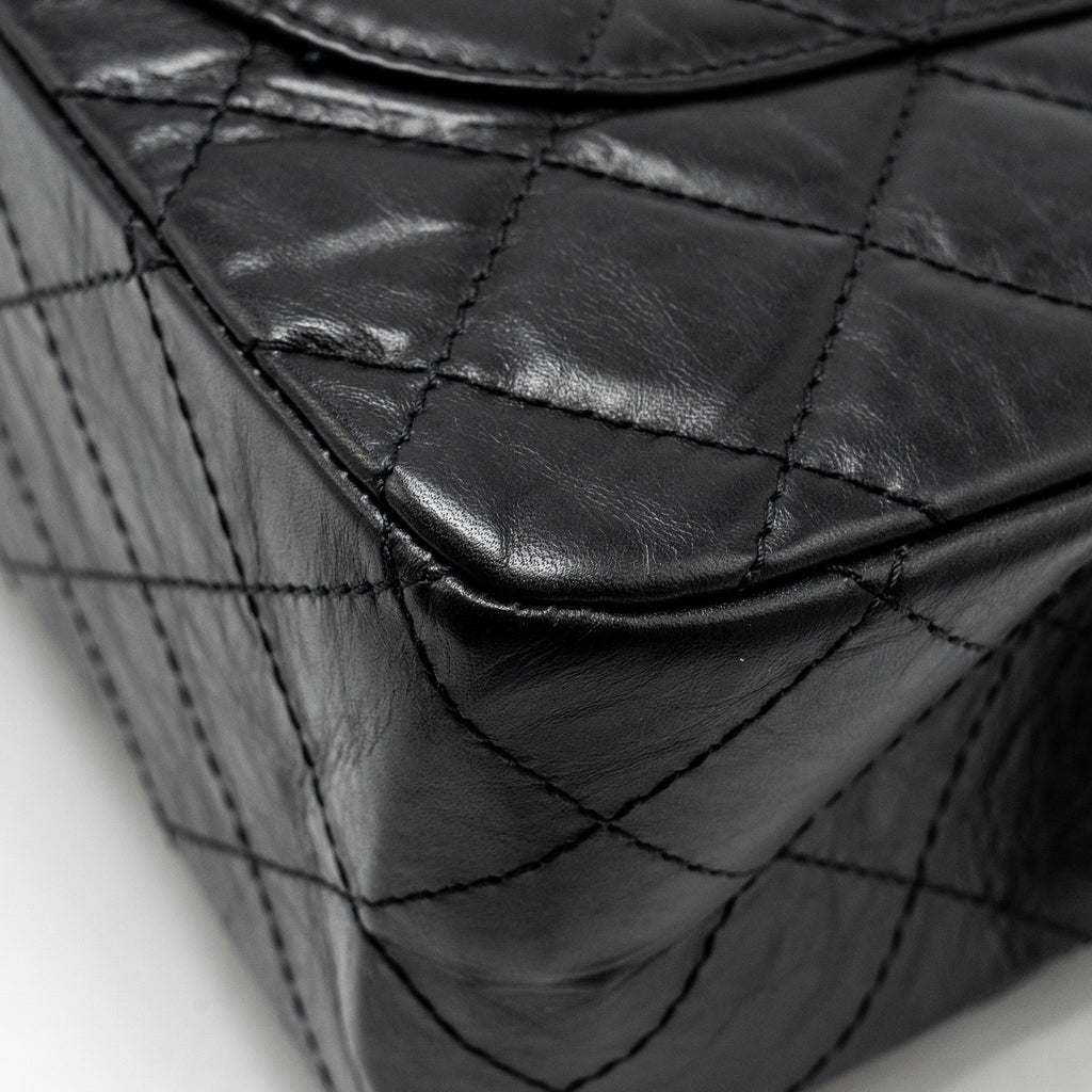 CHANEL MAXI 2.55 REISSUE FLAP BAG AGED CALFSKIN BLACK GHW