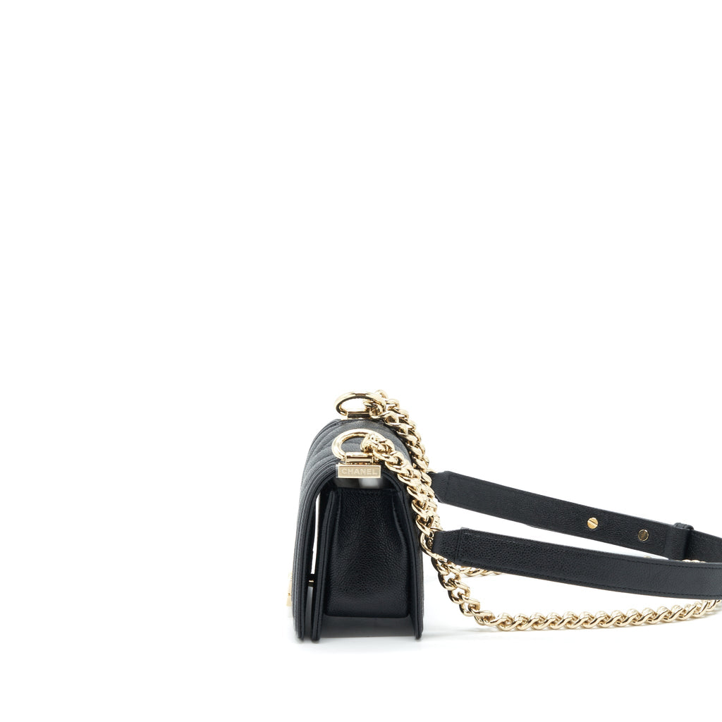 CHANEL MINI CHEVRON BOY BAG GRAINED CALFSKIN BLACK LGHW