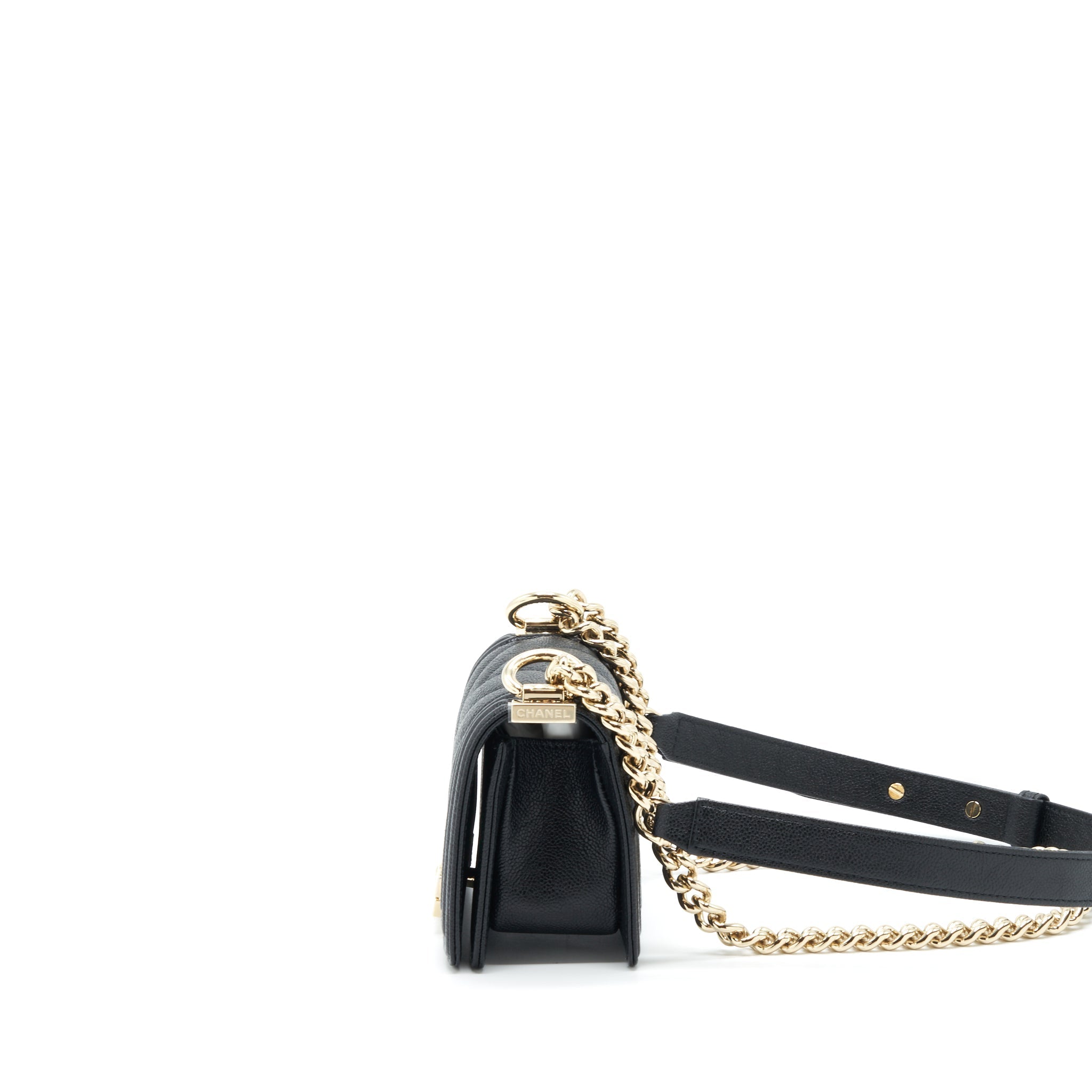 CHANEL MINI CHEVRON BOY BAG GRAINED CALFSKIN BLACK LGHW