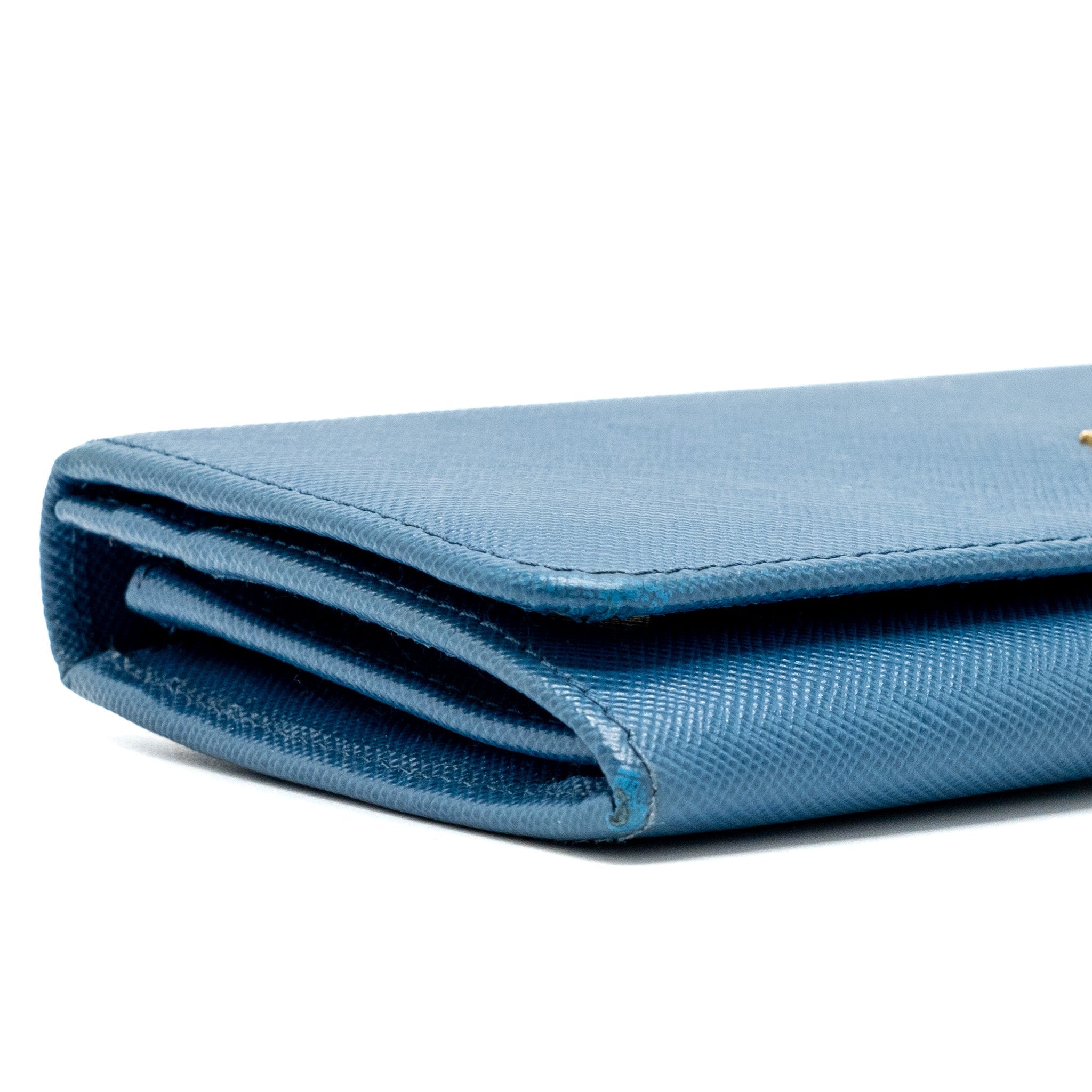 PRADA SAFFIANO LONG WALLET CALFSKIN BLUE GHW