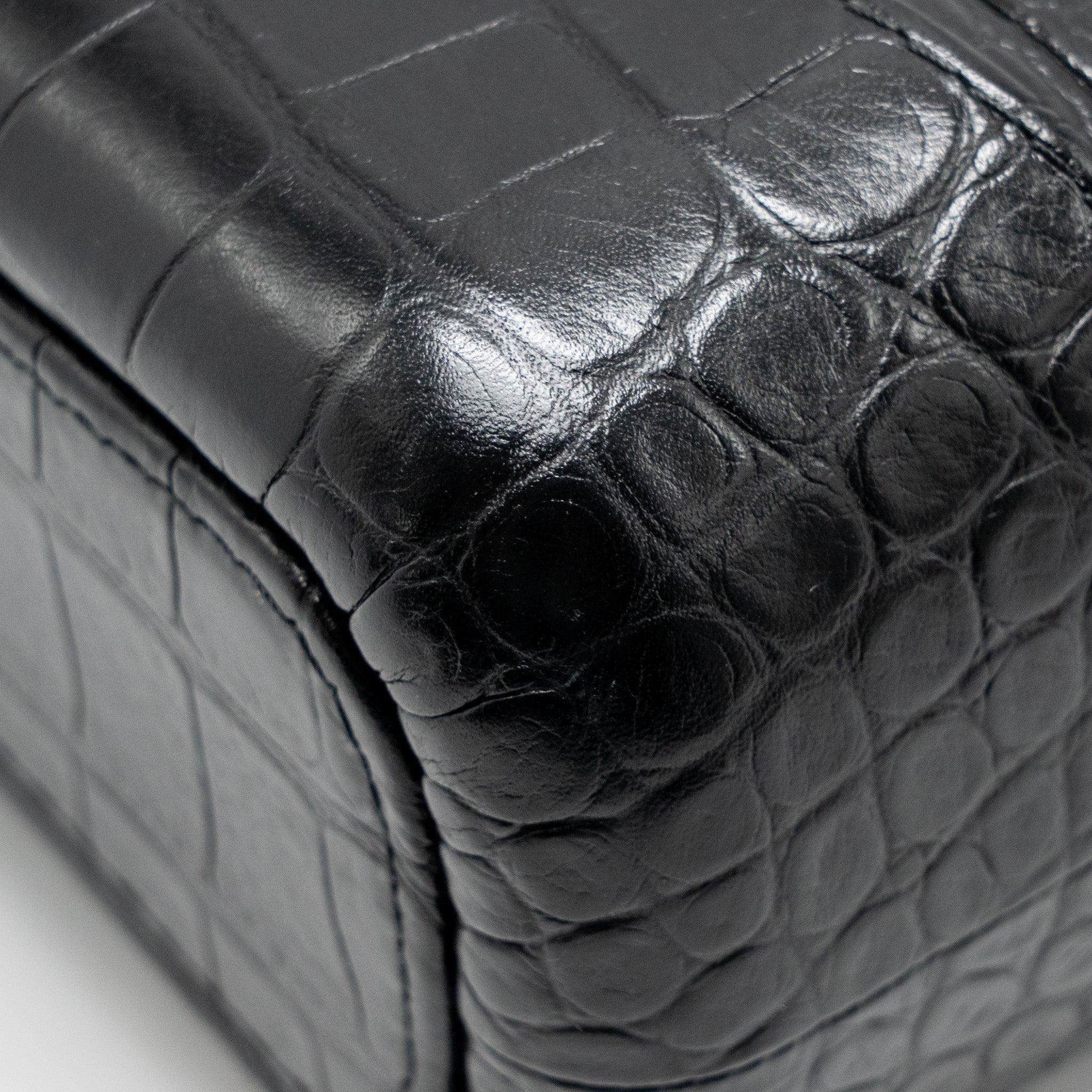CHANEL SMALL GABRIELLE HOBO BAG WITH TOP HANDLE CROC-EMBOSSED CALFSKIN BLACK MULTICOLOURED HARDWARE