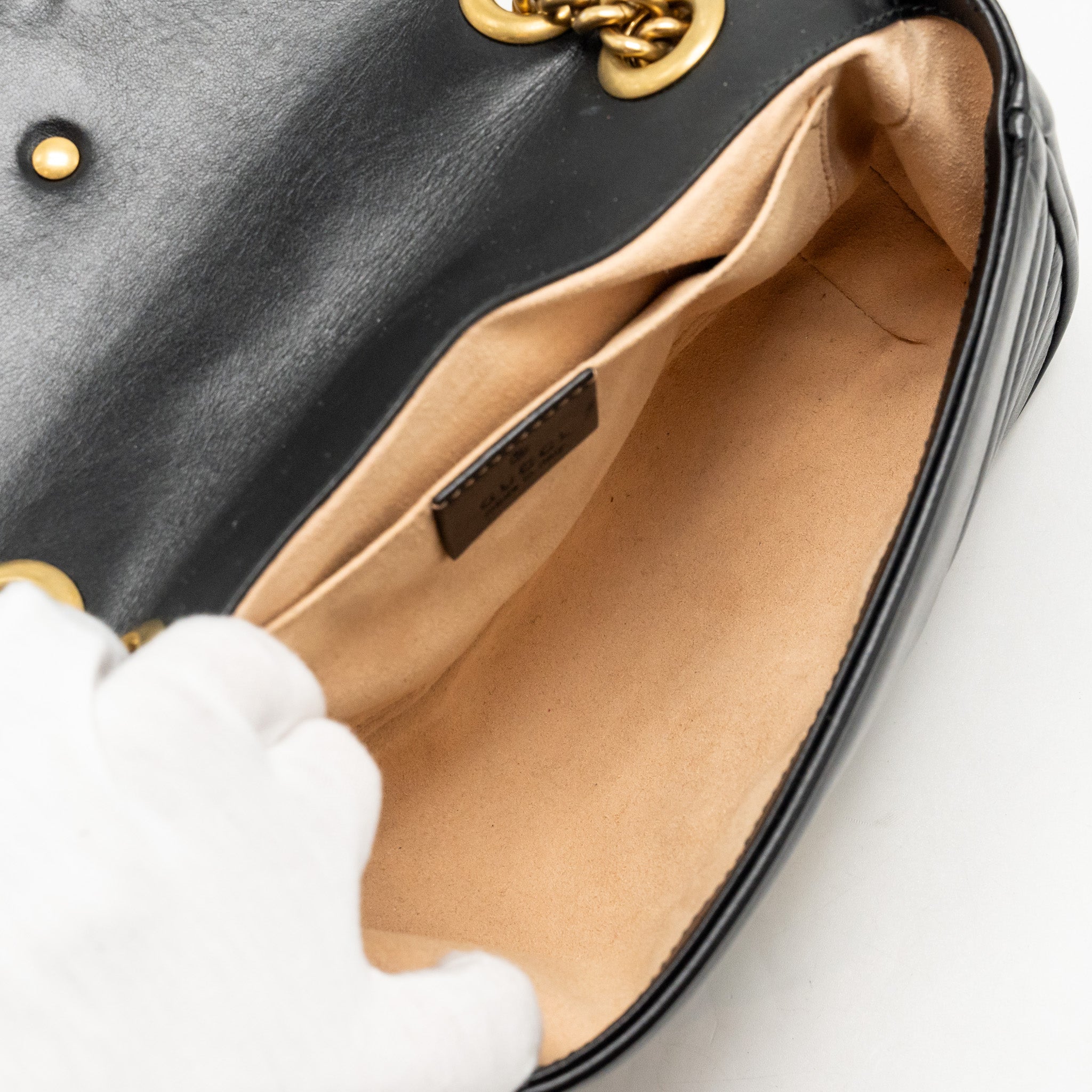 GUCCI SMALL GG MARMONT SHOULDER BAG CALFSKIN BLACK GHW