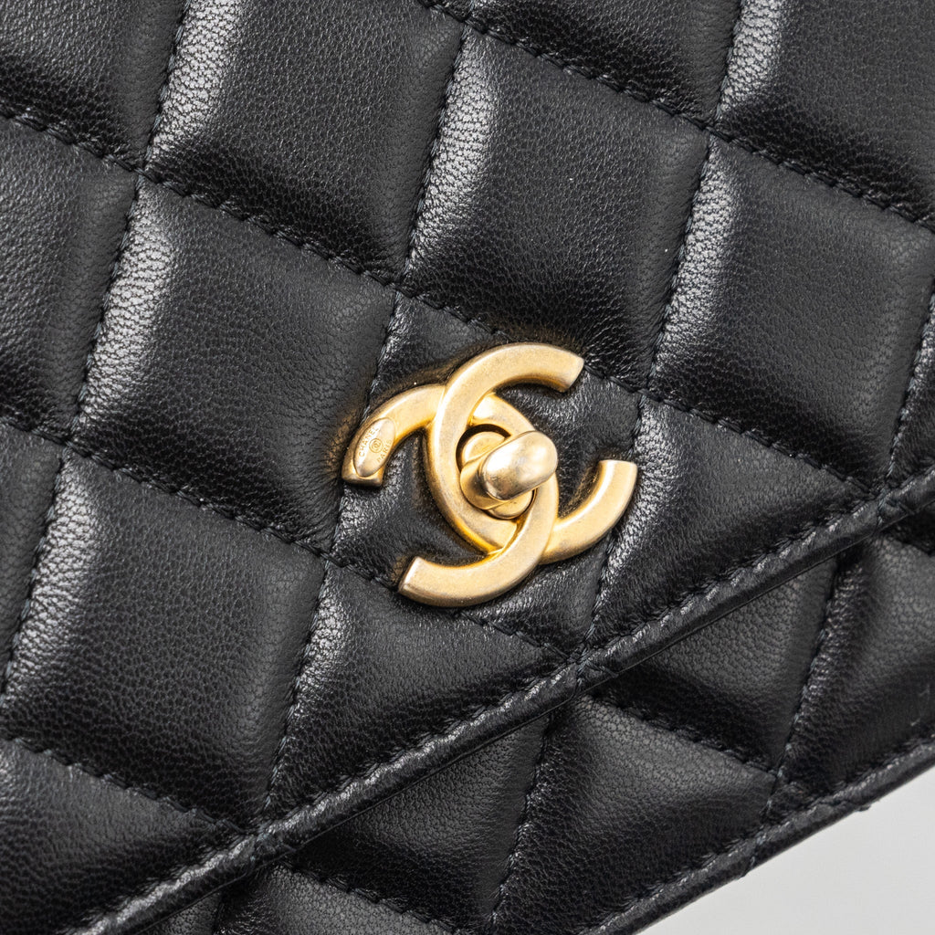 CHANEL PEARL CRUSH WALLET ON CHAIN LAMBSKIN BLACK GHW