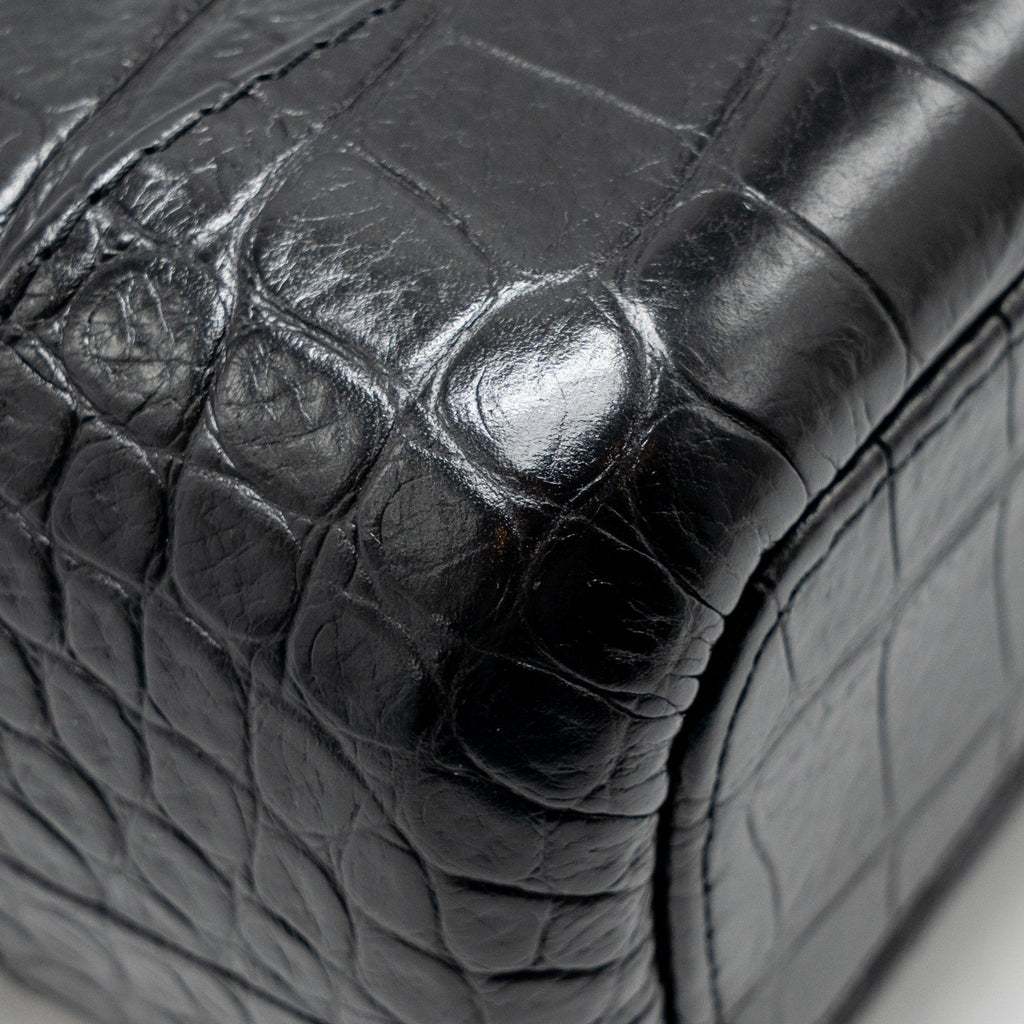 CHANEL SMALL GABRIELLE HOBO BAG WITH TOP HANDLE CROC-EMBOSSED CALFSKIN BLACK MULTICOLOURED HARDWARE