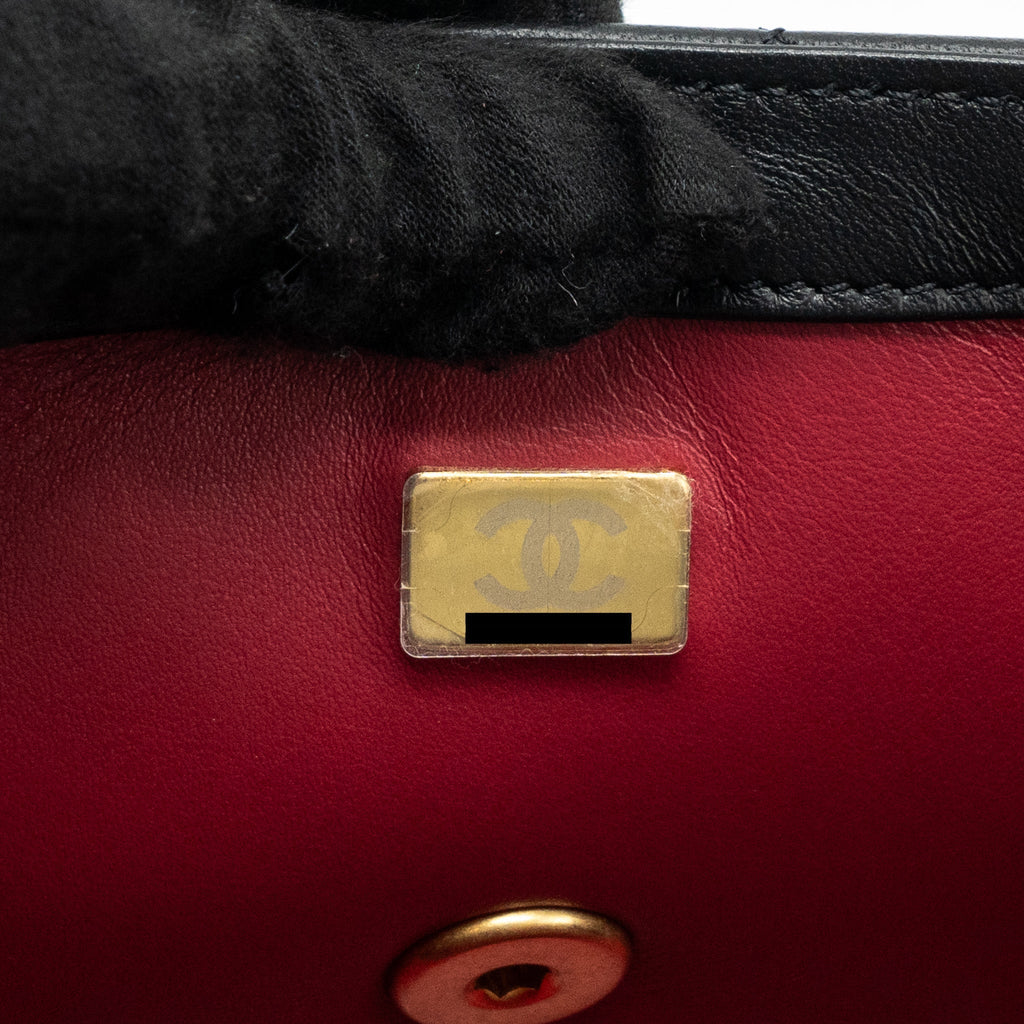 CHANEL 23S CAMELLIA ADJUSTABLE CHAIN MINI RECTANGULAR FLAP BAG LAMBSKIN BLACK GHW (MICROCHIP)