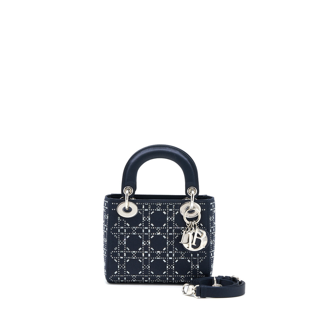 DIOR MINI LADY DIOR STAIN CRYSTAL CANNAGE DARK BLUE SHW
