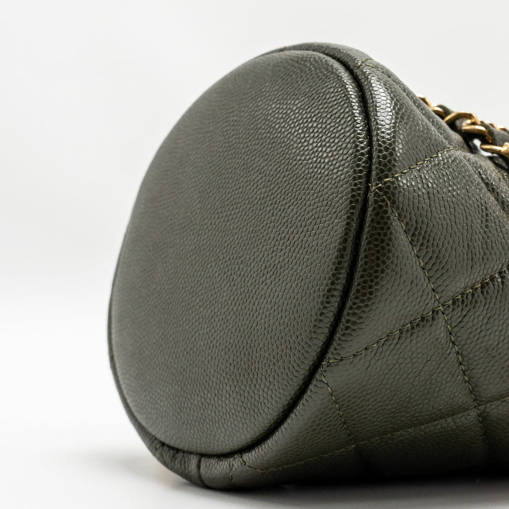 CHANEL MINI BUCKET BAG CAVIAR DARK GREEN GHW (MICROCHIP)