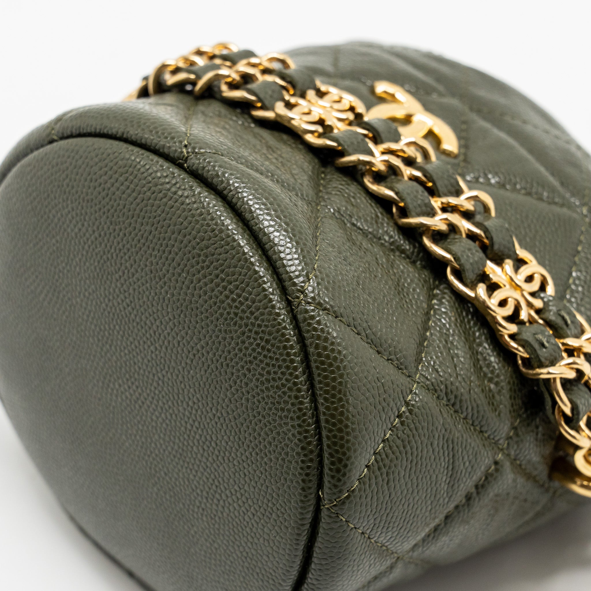 CHANEL MINI BUCKET BAG CAVIAR DARK GREEN GHW (MICROCHIP)