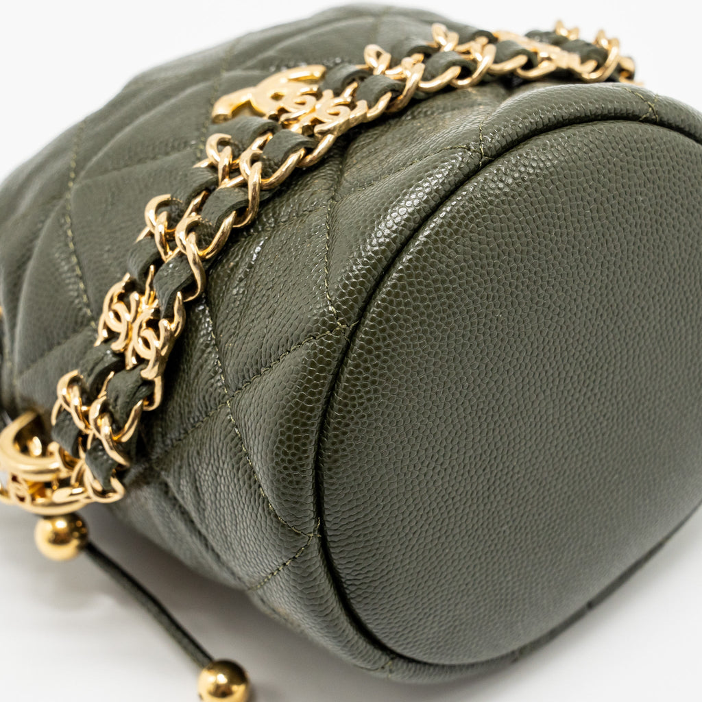 CHANEL MINI BUCKET BAG CAVIAR DARK GREEN GHW (MICROCHIP)