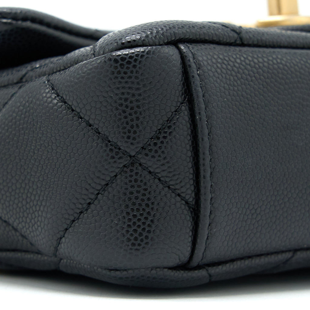 CHANEL 22A SQUARE FLAP BAG CAVIAR BLACK GHW (MICROCHIP)