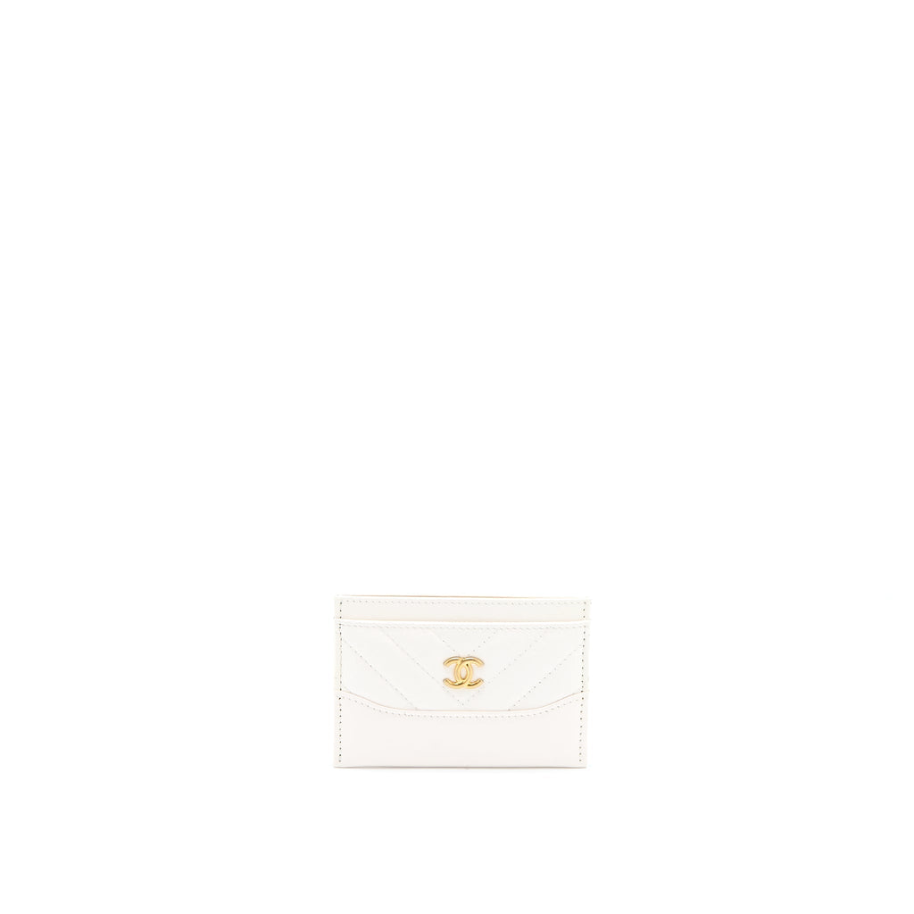 CHANEL CHEVRON CARD HOLDER CALFSKIN WHITE GHW