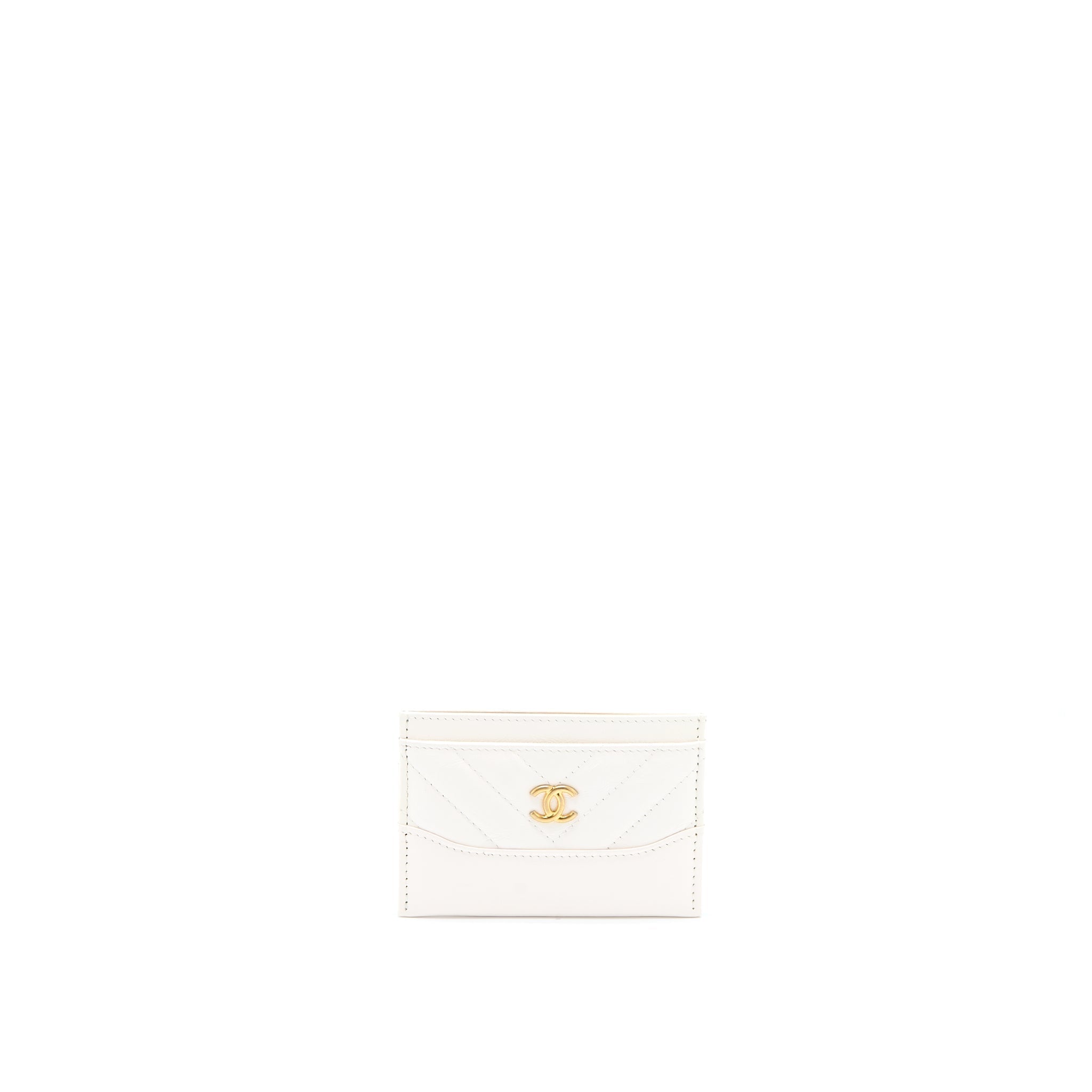 CHANEL CHEVRON CARD HOLDER CALFSKIN WHITE GHW