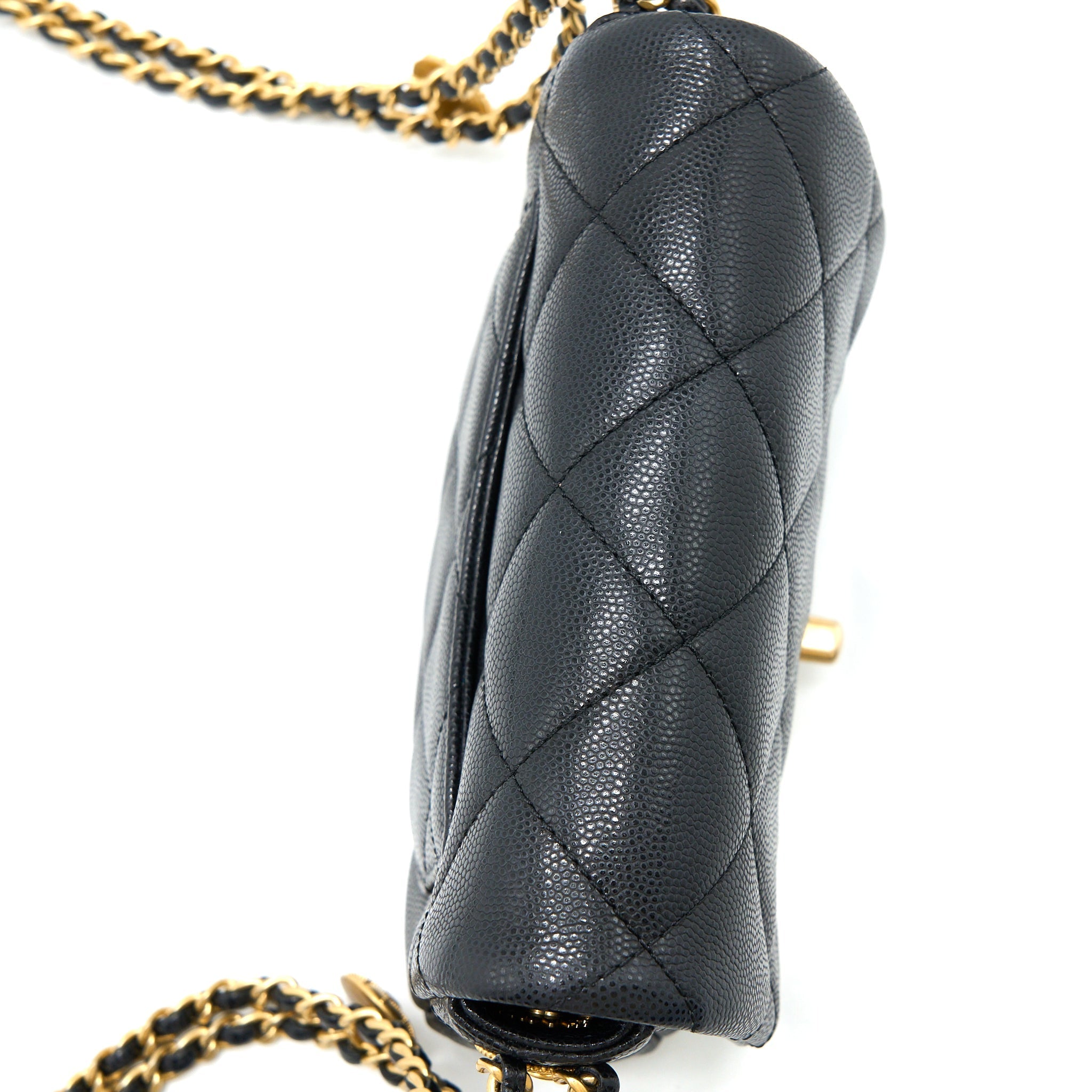 CHANEL 22A SQUARE FLAP BAG CAVIAR BLACK GHW (MICROCHIP)
