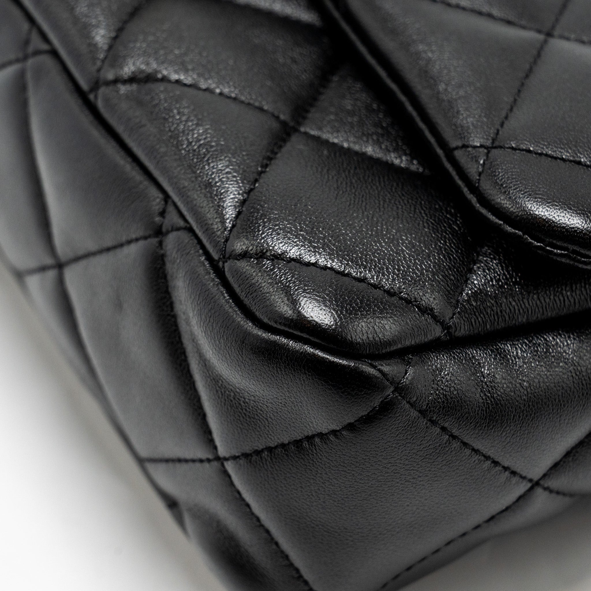 CHANEL GIANT CHAIN QUILTED LARGE FLAP BAG LAMBSKIN BLACK GHW (MICROCHIP)