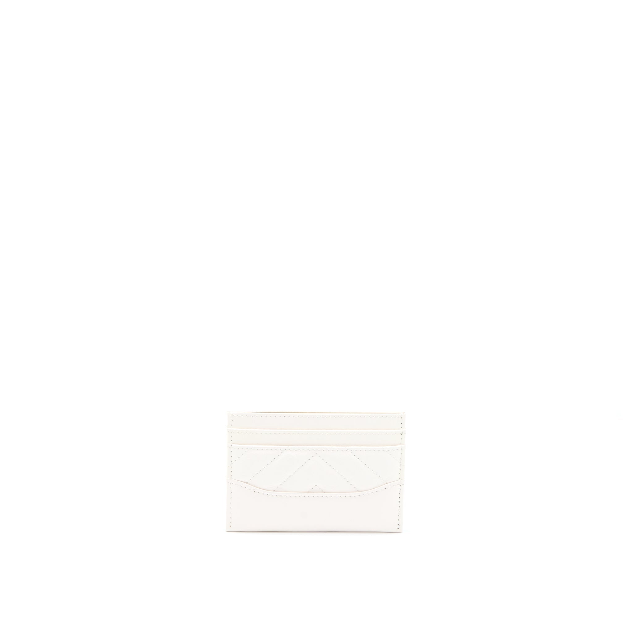 CHANEL CHEVRON CARD HOLDER CALFSKIN WHITE GHW