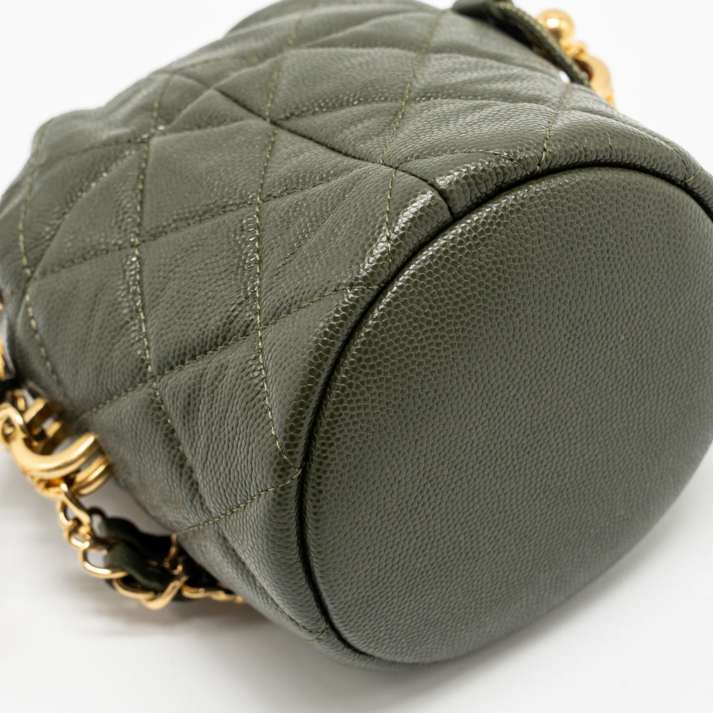 CHANEL MINI BUCKET BAG CAVIAR DARK GREEN GHW (MICROCHIP)