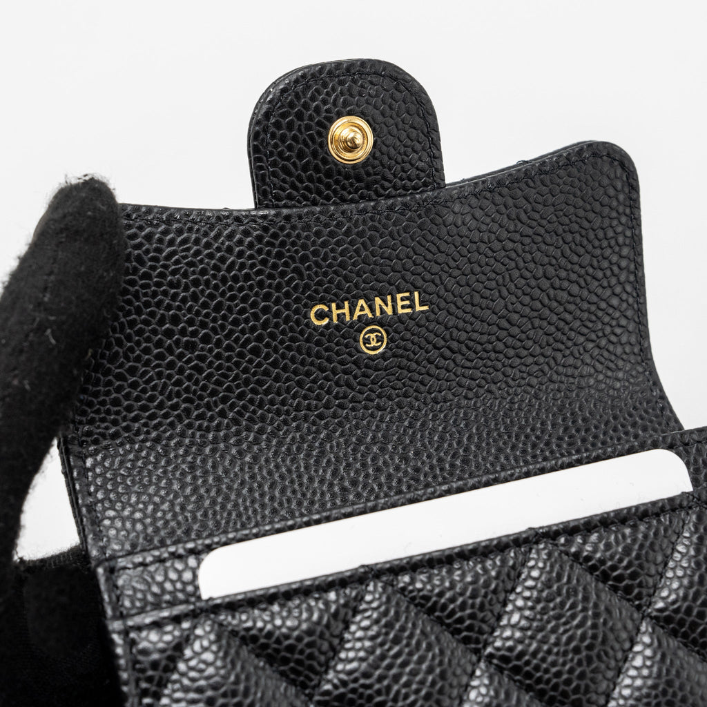 CHANEL CLASSIC FLAP CARD HOLDER CAVIAR BLACK GHW (MICROCHIP)