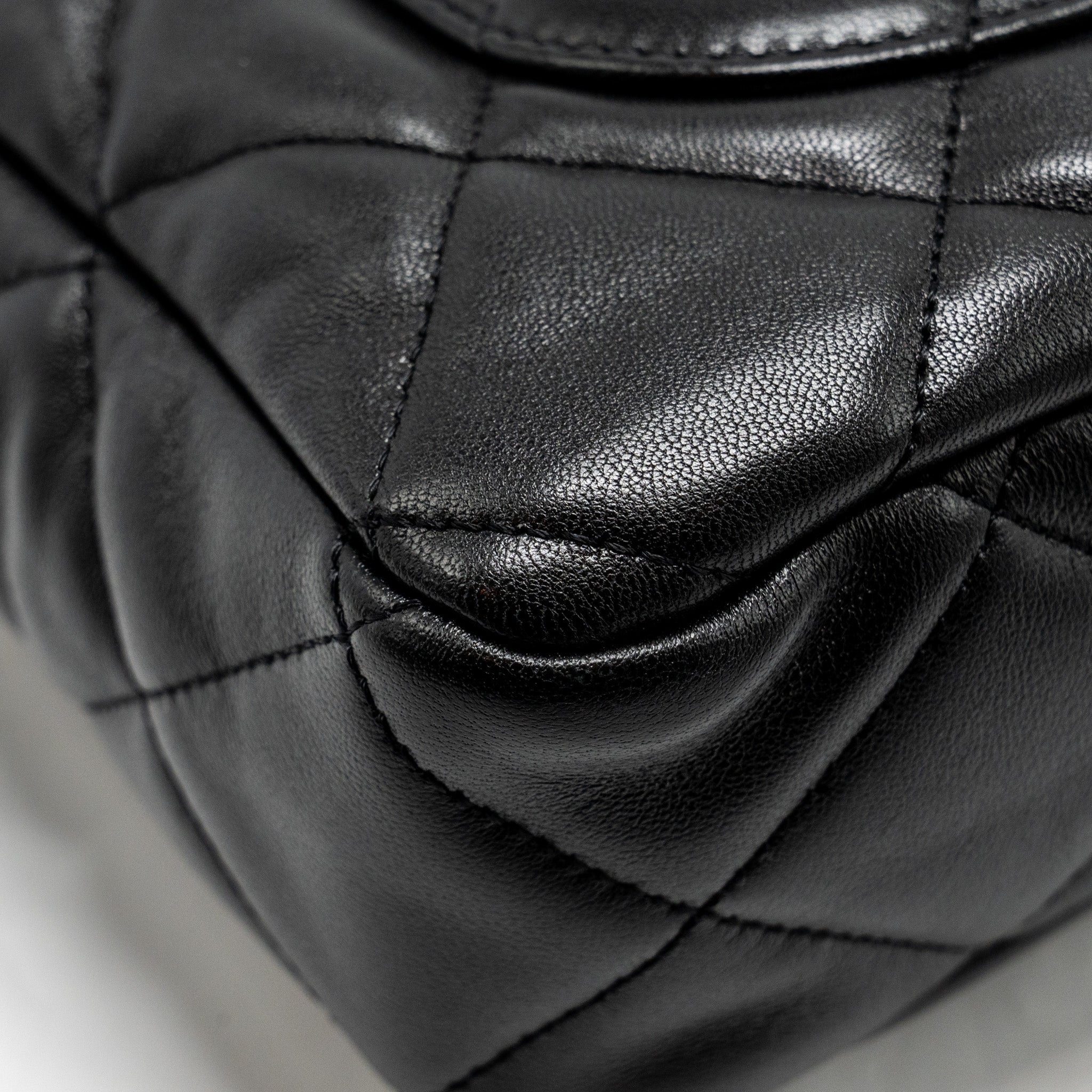 CHANEL GIANT CHAIN QUILTED LARGE FLAP BAG LAMBSKIN BLACK GHW (MICROCHIP)