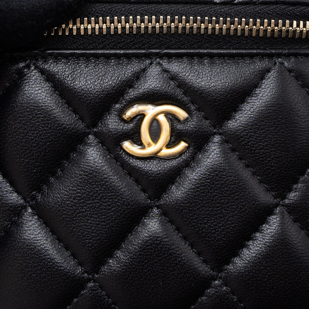 CHANEL PEARL CRUSH MINI VANITY WITH CHAIN LAMBSKIN BLACK BRUSHED GHW (MICROCHIP)