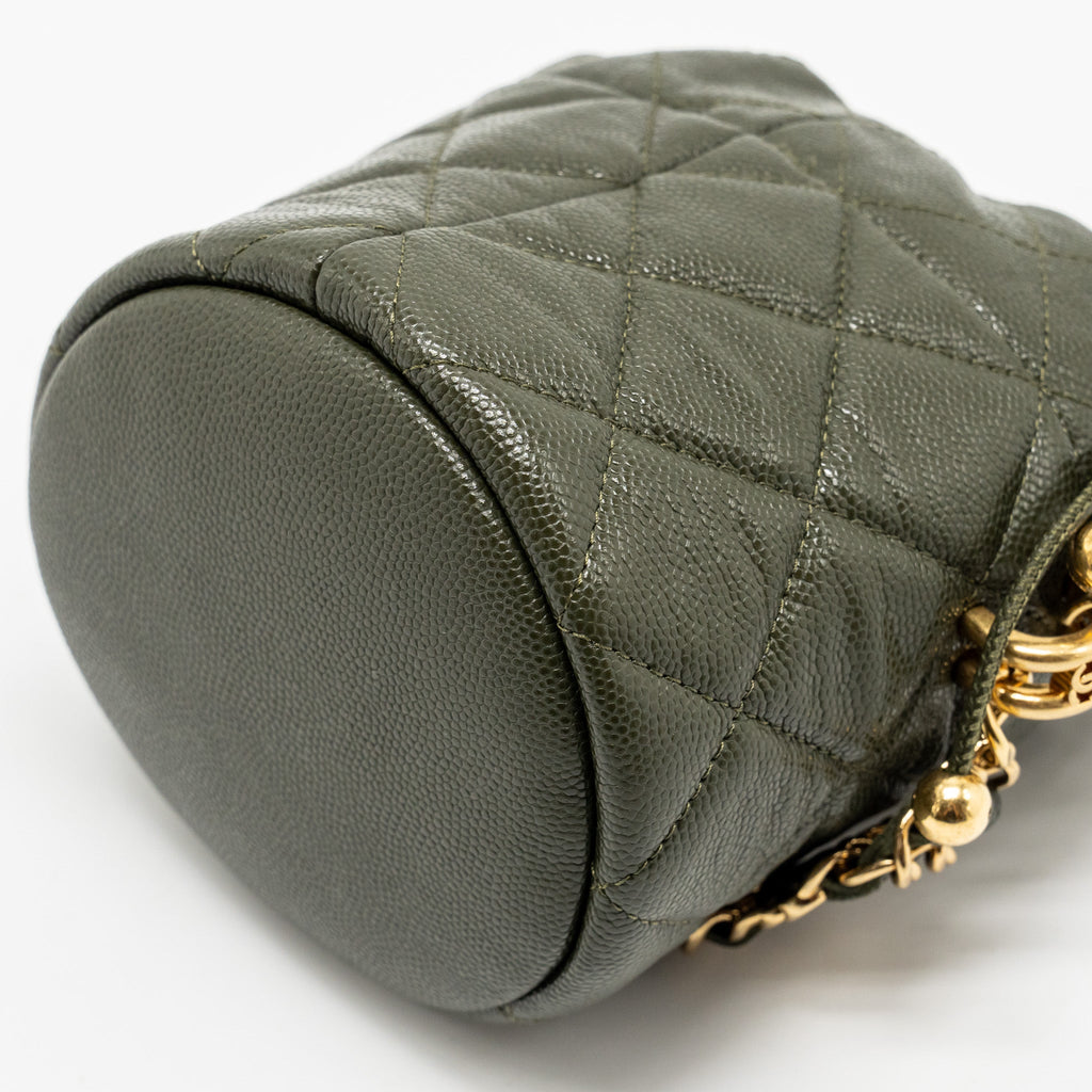 CHANEL MINI BUCKET BAG CAVIAR DARK GREEN GHW (MICROCHIP)