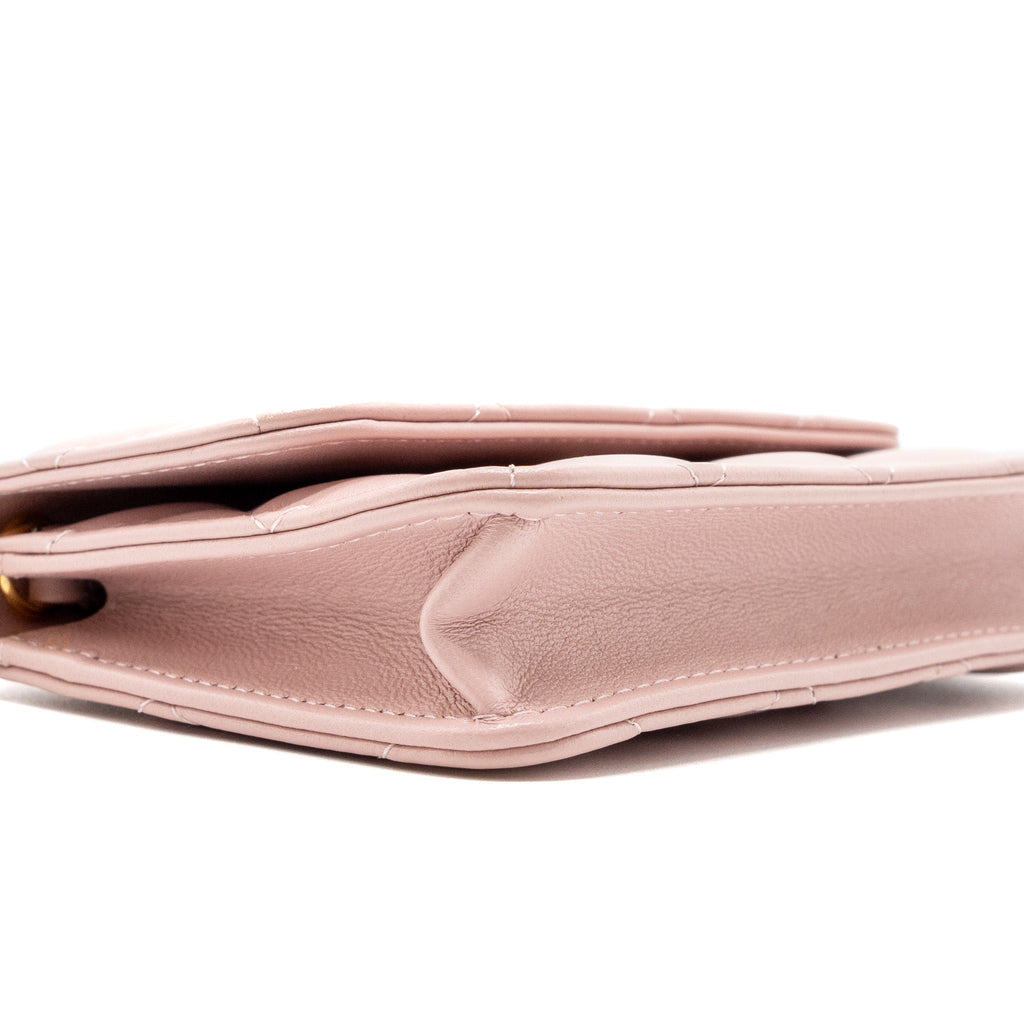 CHANEL MINI FLAP CARD HOLDER WITH CHAIN LIMITED EDITION LAMBSKIN LIGHT PINK GHW (MICROCHIP)