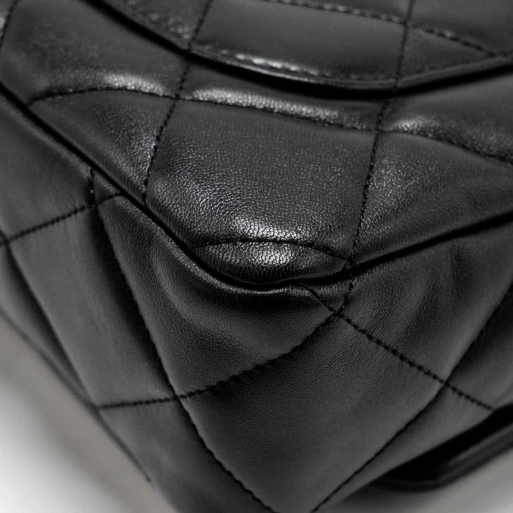 CHANEL GIANT CHAIN QUILTED LARGE FLAP BAG LAMBSKIN BLACK GHW (MICROCHIP)