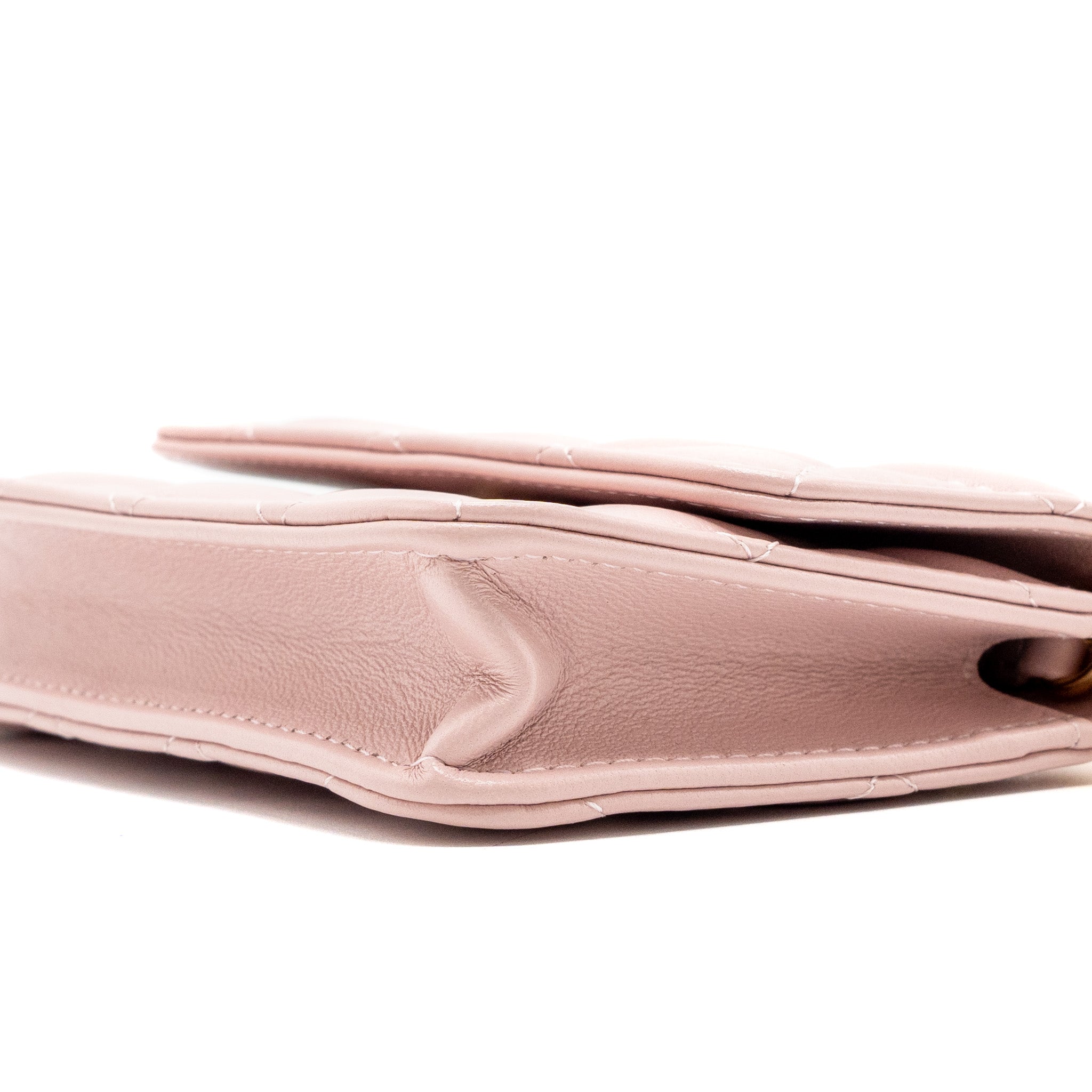 CHANEL MINI FLAP CARD HOLDER WITH CHAIN LIMITED EDITION LAMBSKIN LIGHT PINK GHW (MICROCHIP)