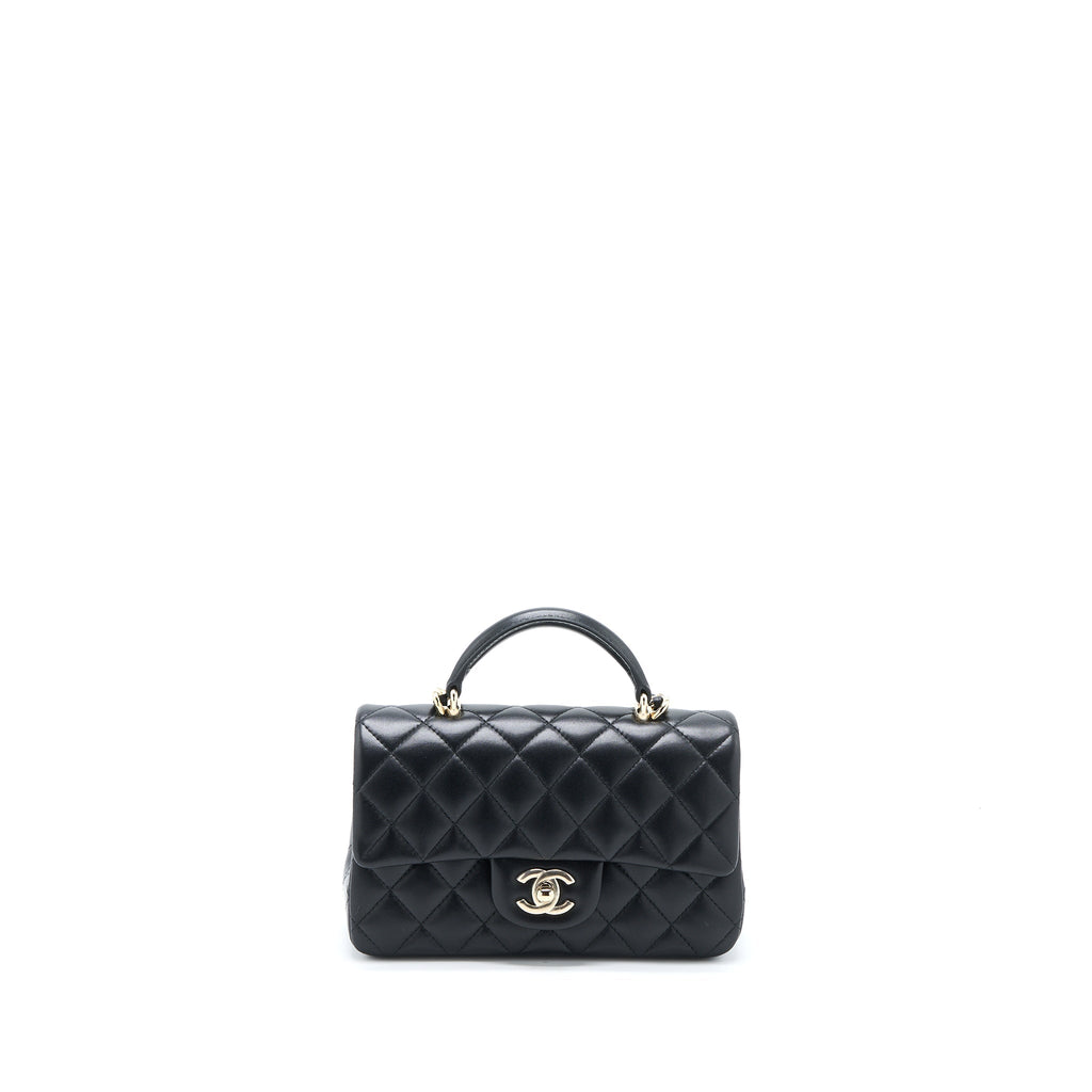 CHANEL TOP HANDLE MINI RECTANGULAR FLAP BAG LAMBSKIN BLACK LGHW (MICROCHIP)