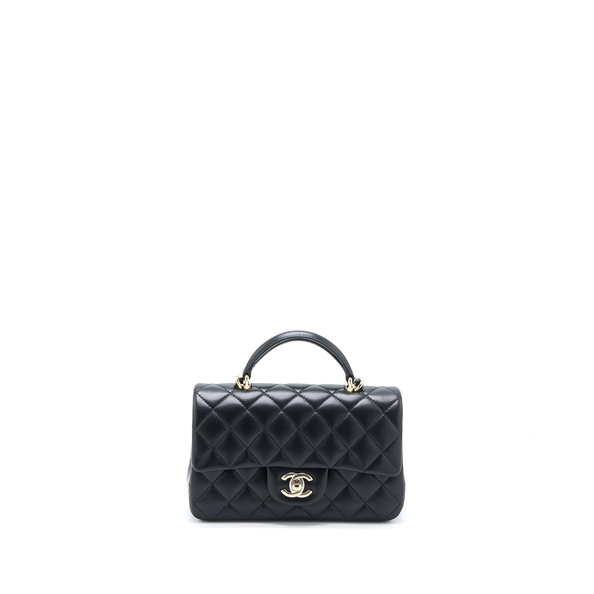 CHANEL TOP HANDLE MINI RECTANGULAR FLAP BAG LAMBSKIN BLACK LGHW (MICROCHIP)