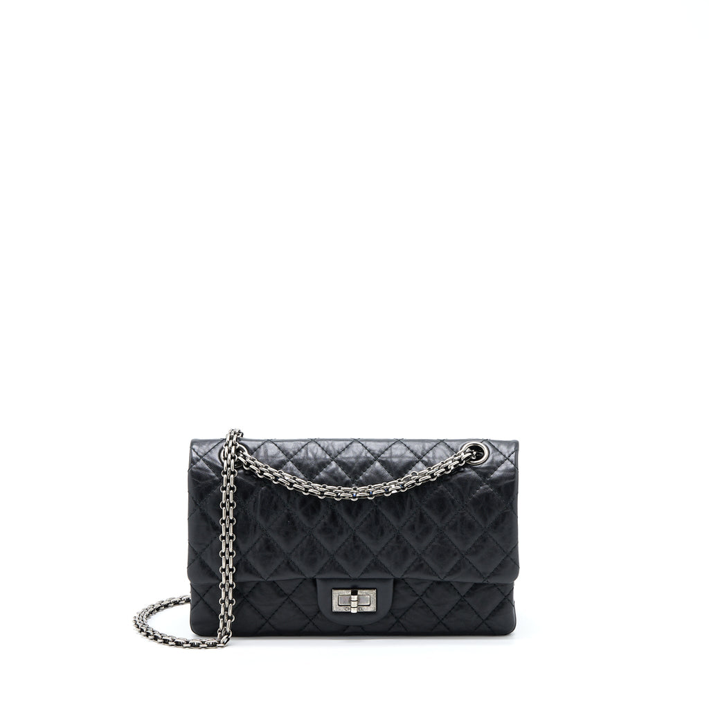 CHANEL SMALL 2.55 REISSUE FLAP BAG AGED CALFSKIN BLACK WITH RUTHENIUM HARDWARE