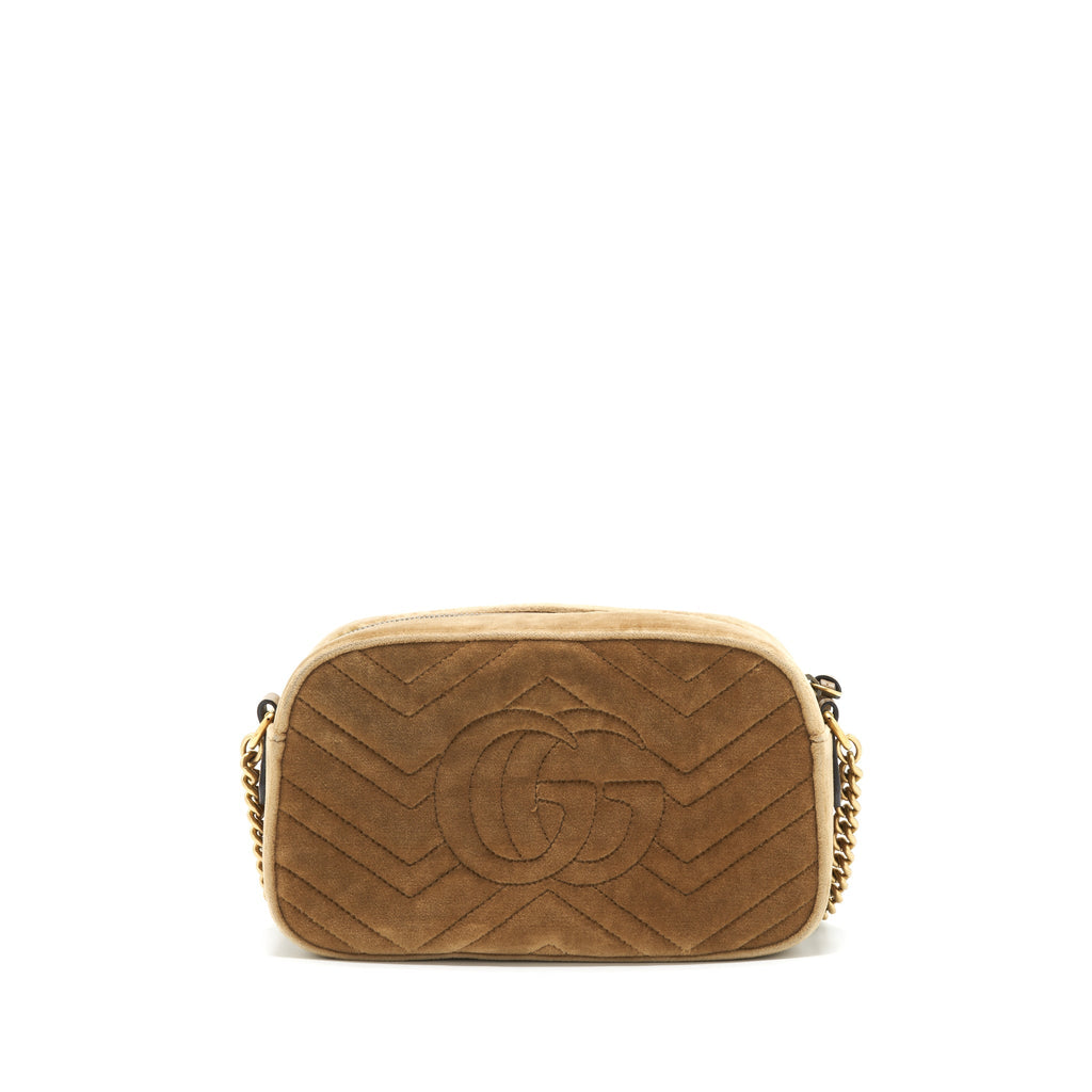 GUCCI GG MARMONT CAMERA BAG VELVET GOLD TAN GHW