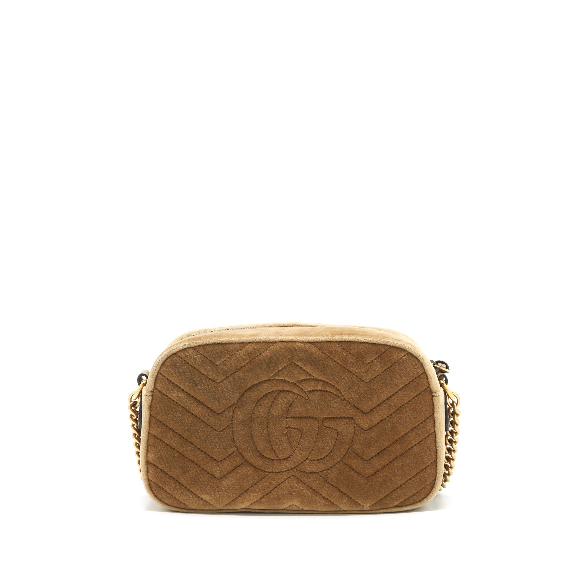GUCCI GG MARMONT CAMERA BAG VELVET GOLD TAN GHW