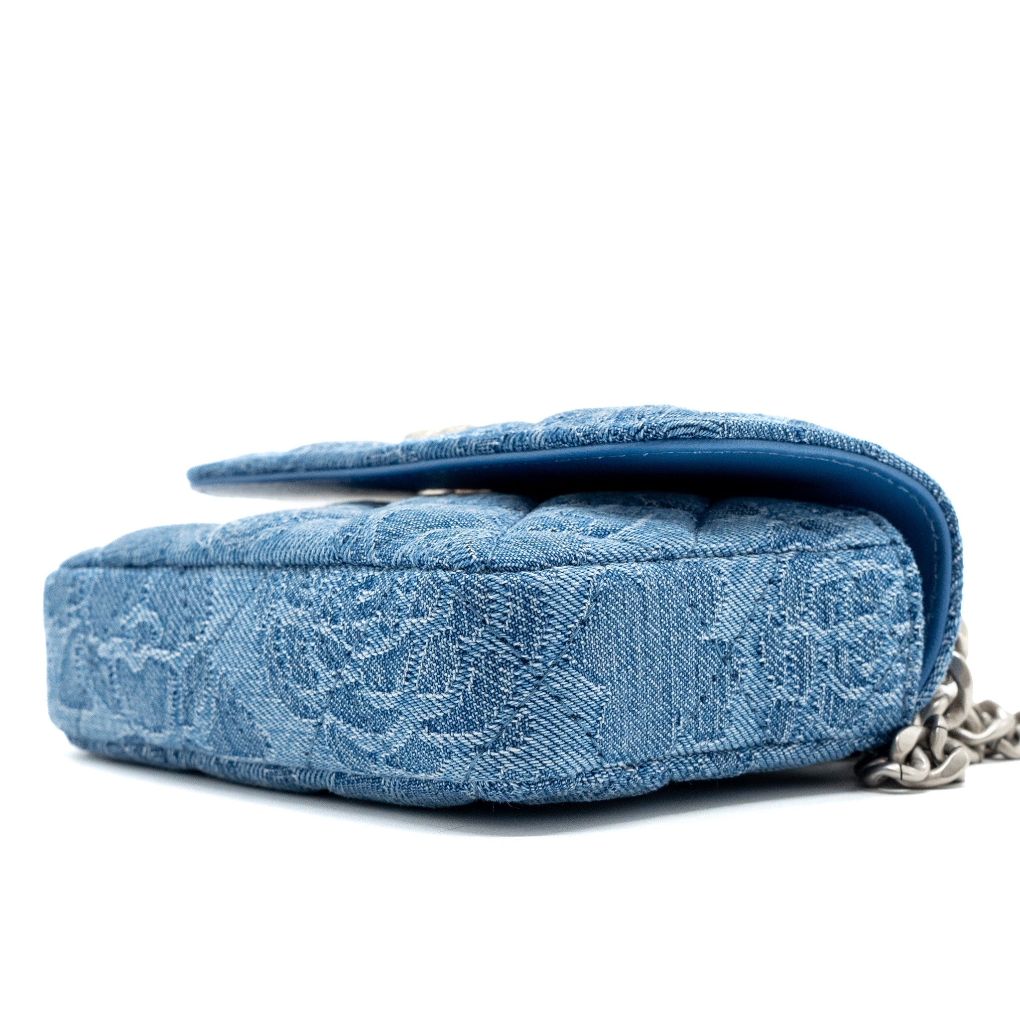 CHANEL COCO LOVE MINI CLUTCH WITH CHAIN DENIM BLUE SHW(MICROCHIP)