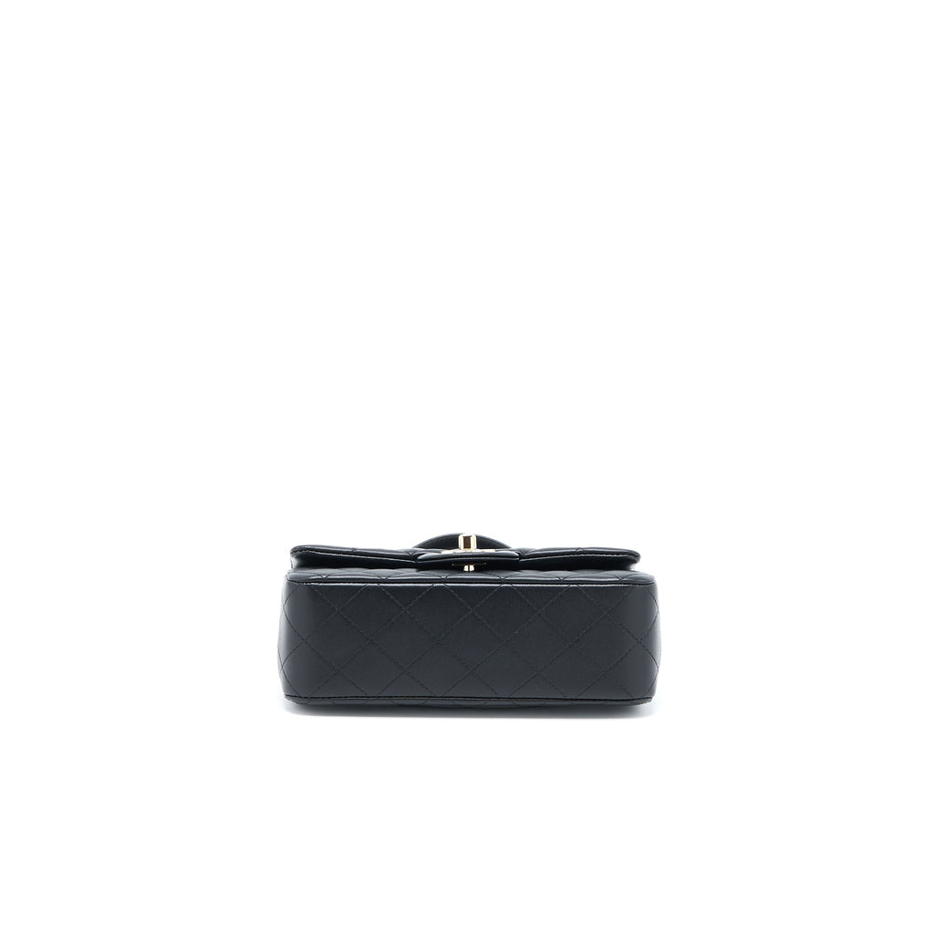 CHANEL TOP HANDLE MINI RECTANGULAR FLAP BAG LAMBSKIN BLACK LGHW (MICROCHIP)