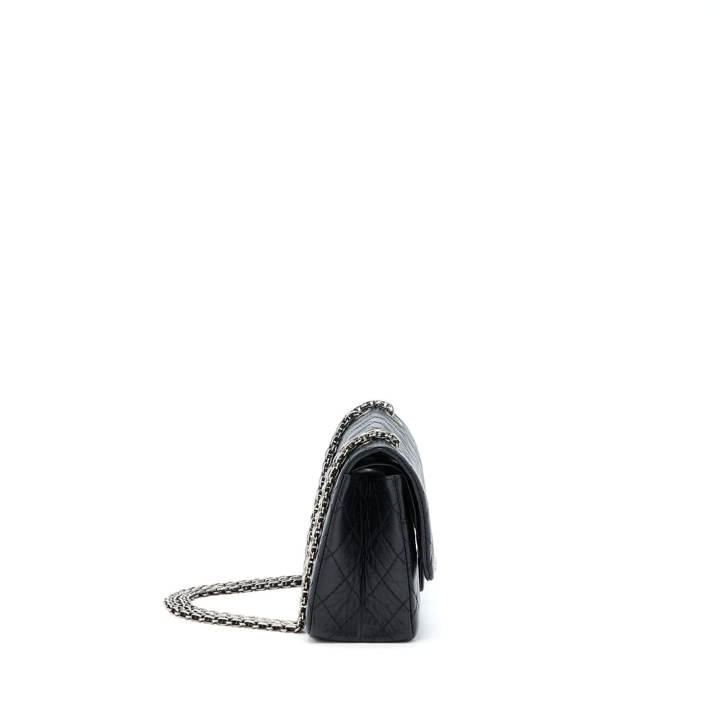 CHANEL SMALL 2.55 REISSUE FLAP BAG AGED CALFSKIN BLACK WITH RUTHENIUM HARDWARE