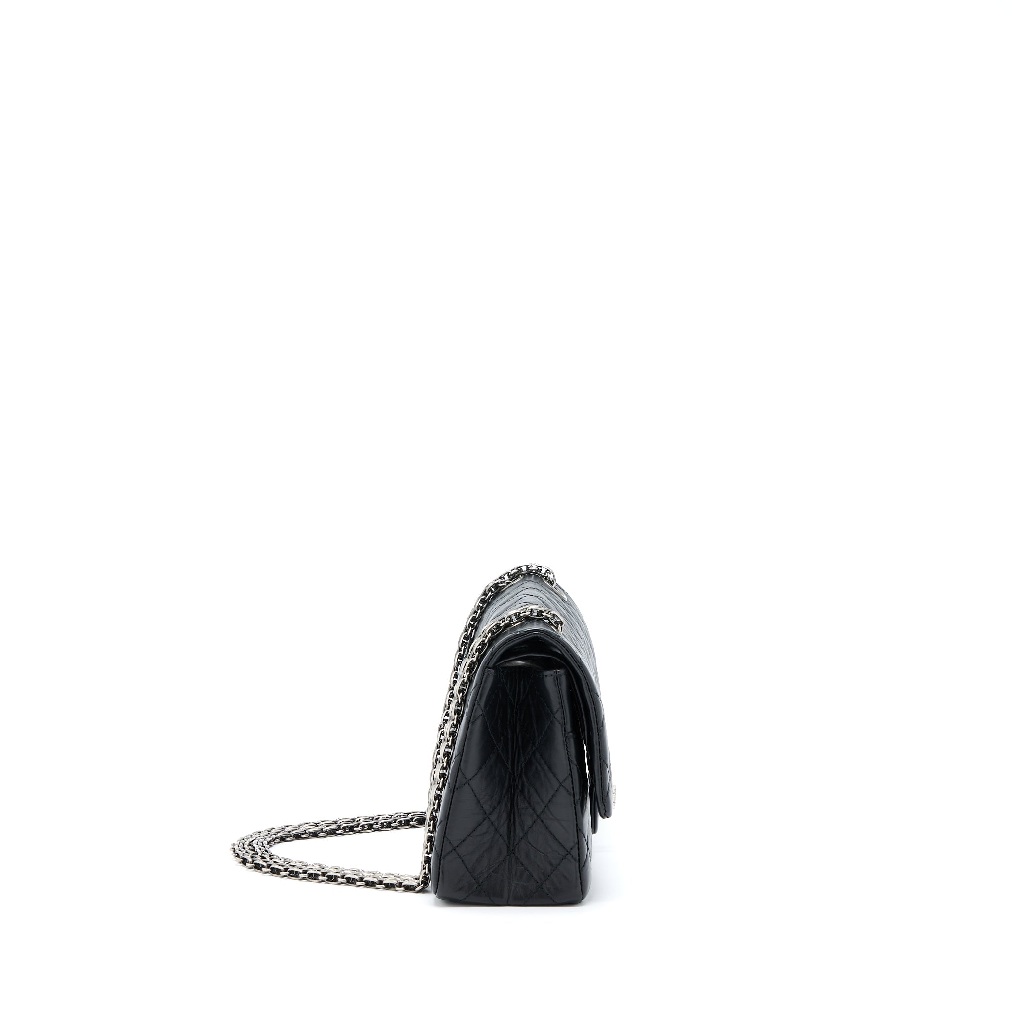 CHANEL SMALL 2.55 REISSUE FLAP BAG AGED CALFSKIN BLACK WITH RUTHENIUM HARDWARE