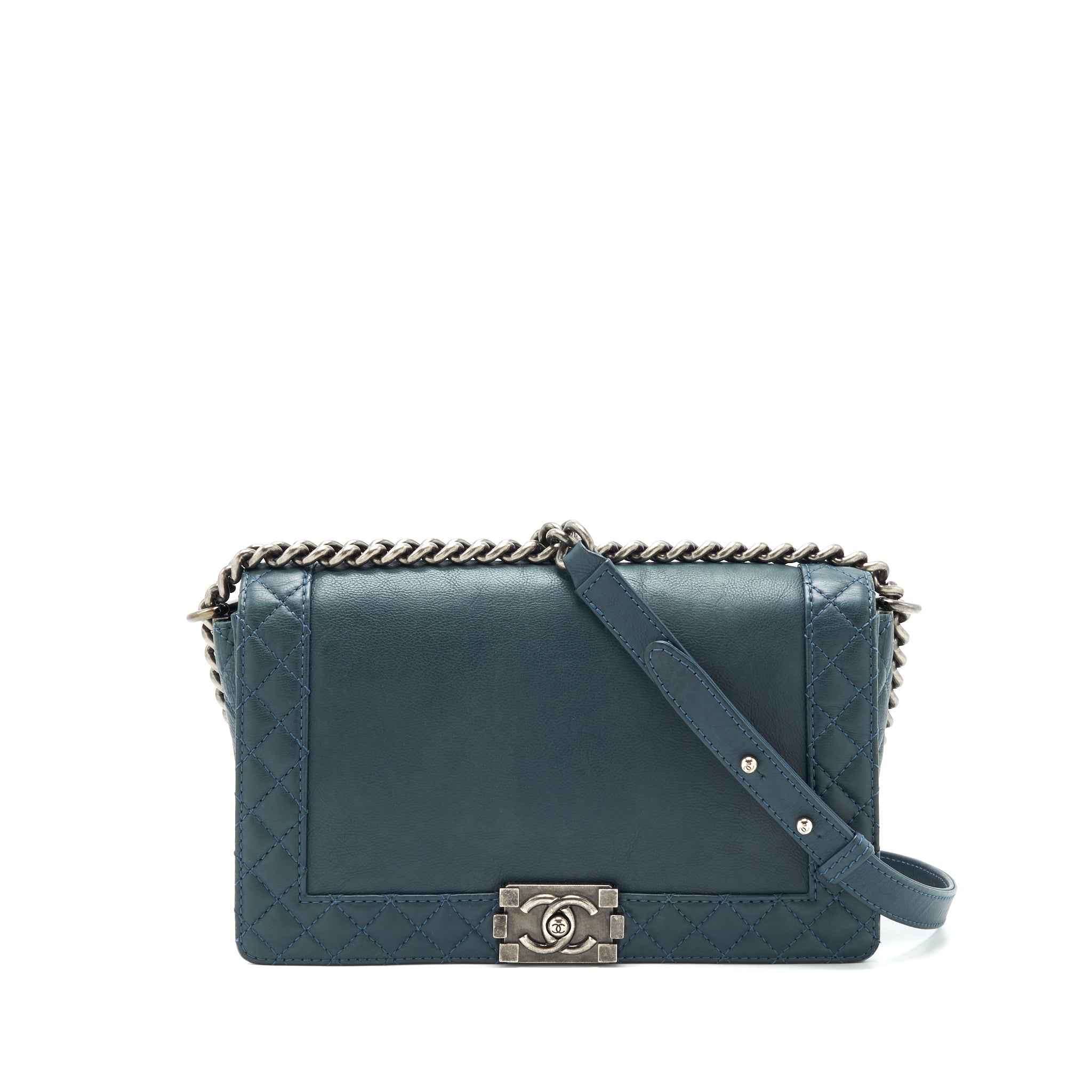 CHANEL BOY BAG SOFT CALFSKIN DARK BLUE RUTHENIUM HARDWARE