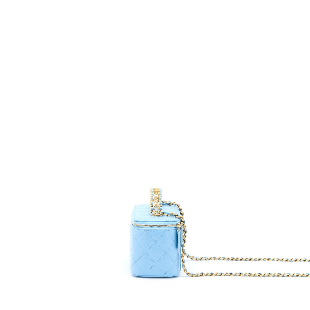 CHANEL 22S LETTER TOP HANDLE LONG VANITY CAVIAR BLUE GHW