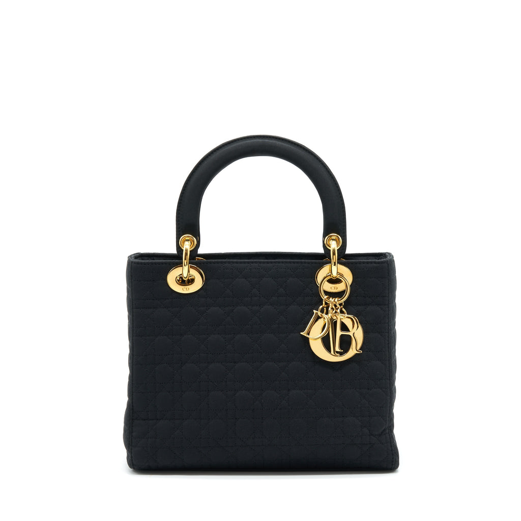 DIOR VINTAGE MEDIUM LADY DIOR FABRIC BLACK GHW