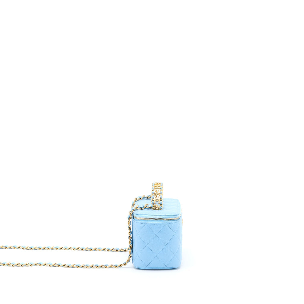 CHANEL 22S LETTER TOP HANDLE LONG VANITY CAVIAR BLUE GHW