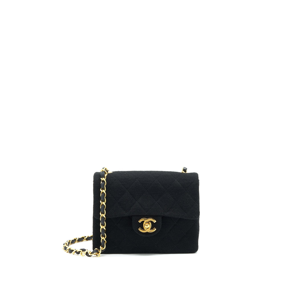 CHANEL VINTAGE FABRIC MINI SQUARE FLAP BAG BLACK GHW