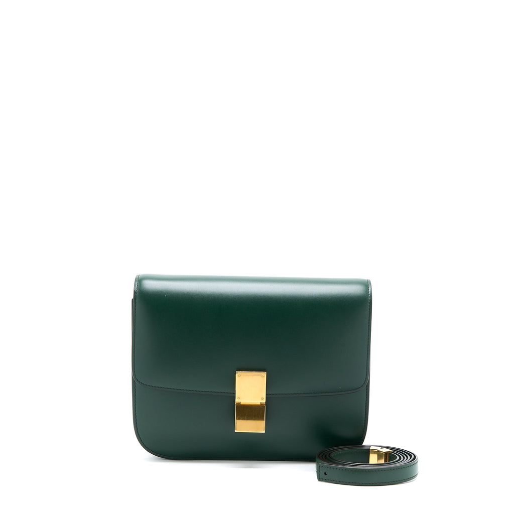CELINE MEDIUM CLASSIC BOX BAG CALFSKIN GREEN GHW