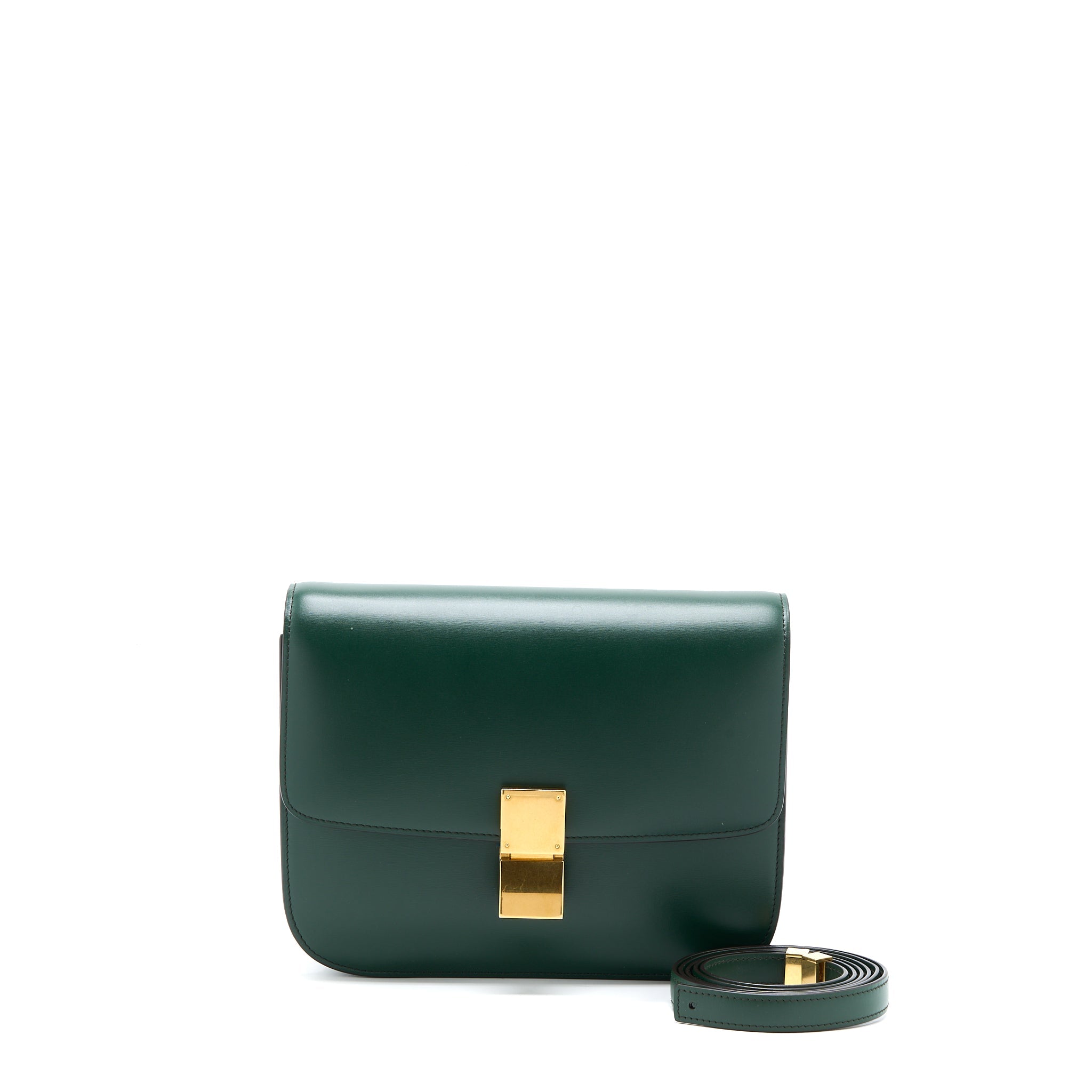 CELINE MEDIUM CLASSIC BOX BAG CALFSKIN GREEN GHW