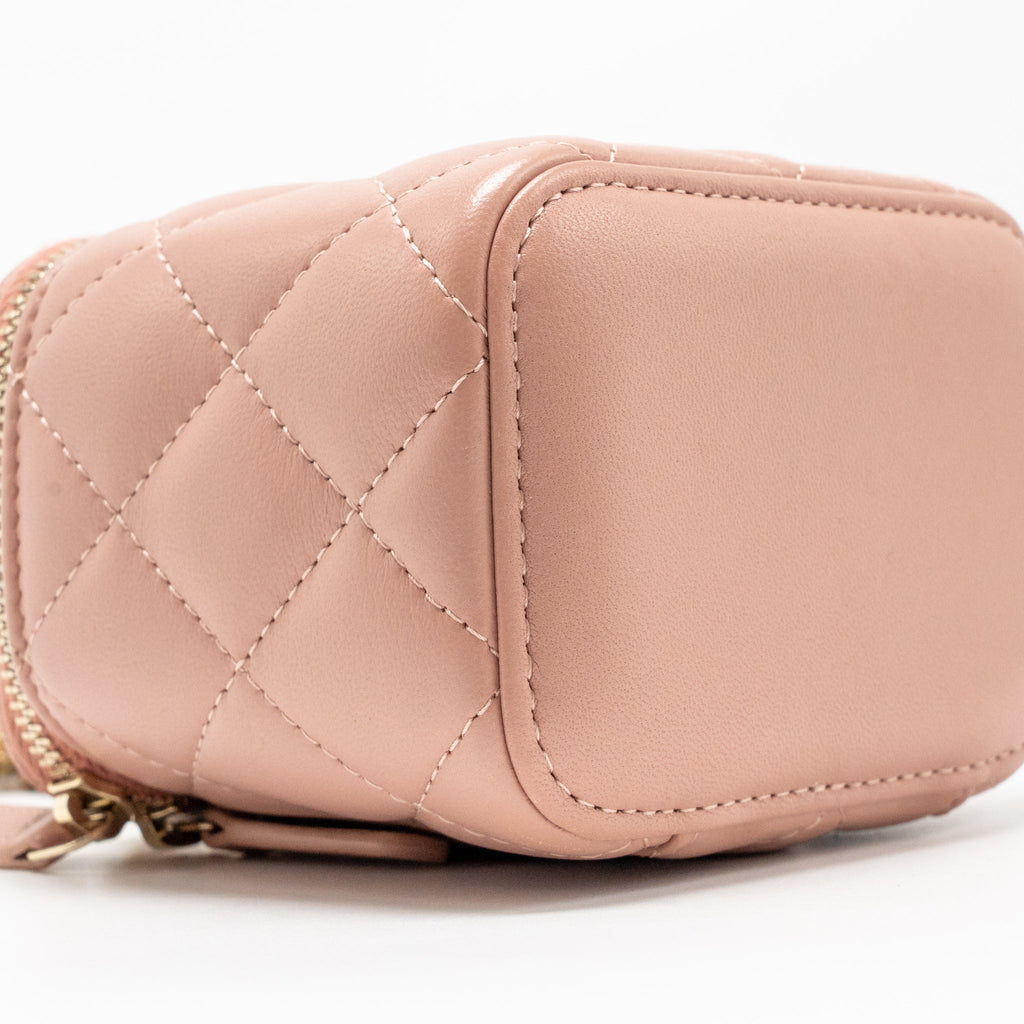 CHANEL PEARL CRUSH MINI VANITY WITH CHAIN LAMBSKIN PINK GHW