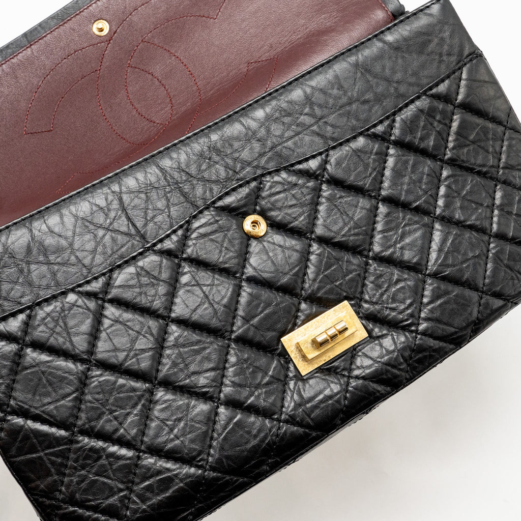 CHANEL 2.55 227 REISSUE DOUBLE FLAP BAG AGED CALFSKIN BLACK GHW