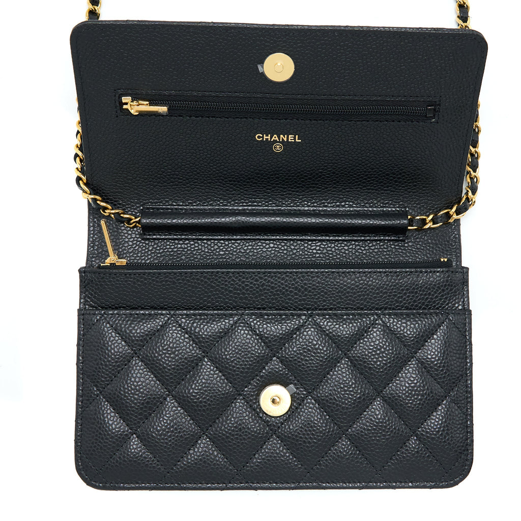 CHANEL CLASSIC WALLET ON CHAIN CAVIAR BLACK GHW (MICROCHIP)