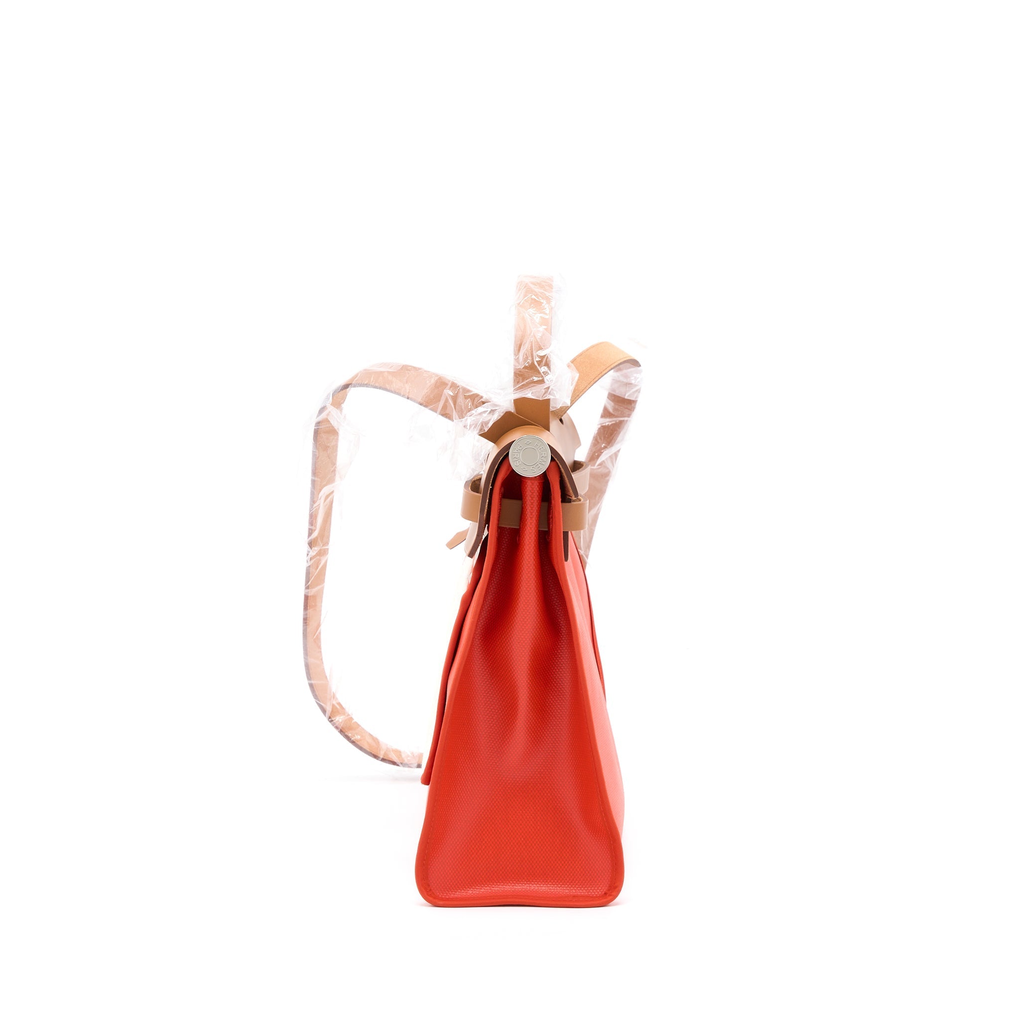 HERMES HERBAG 31 WITH BERLINE CANVAS AND HUNTER ORANGE MECANO/ECRU- BEIGE SHW
