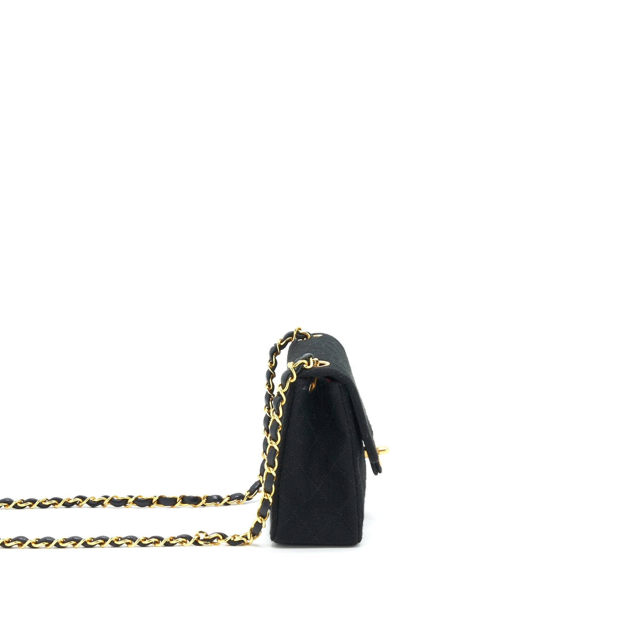 CHANEL VINTAGE FABRIC MINI SQUARE FLAP BAG BLACK GHW